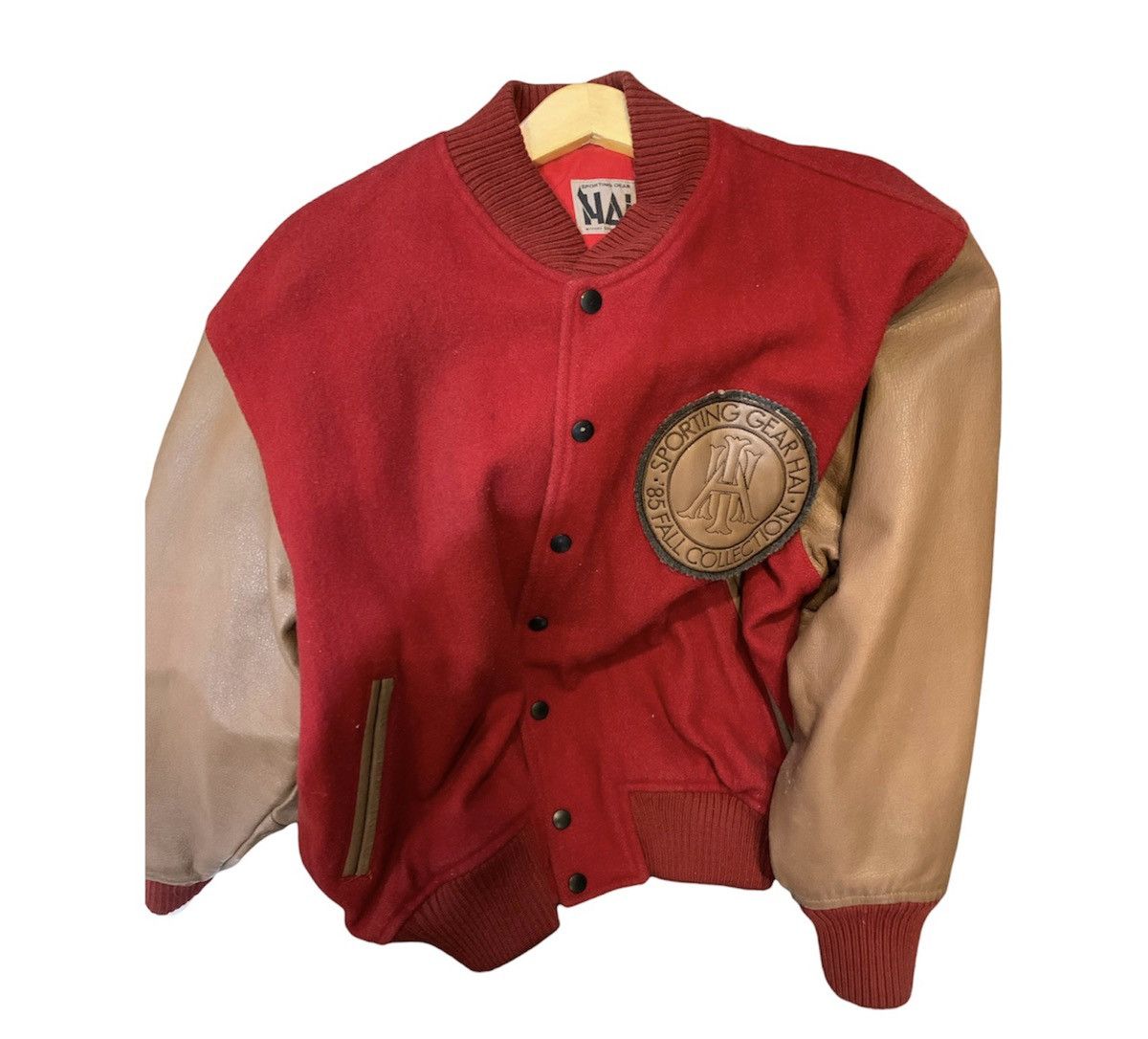 image of Hai Sporting Gear x Issey Miyake Sporting Gear Hai Staff Miyake Design Studio Varsity Jacket in Red