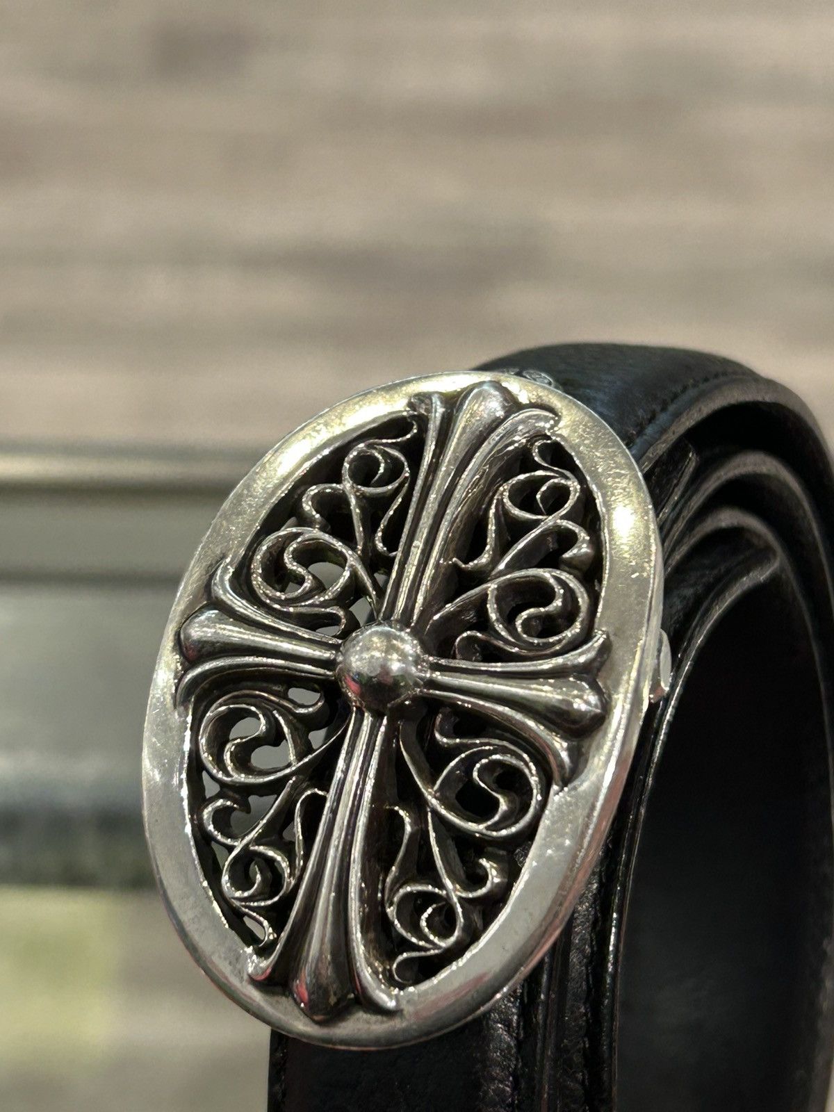 Chrome Hearts Chrome Hearts Oval Belt Buckle 1in w/ sz 34 Black Strap Size 34 - 10 Thumbnail
