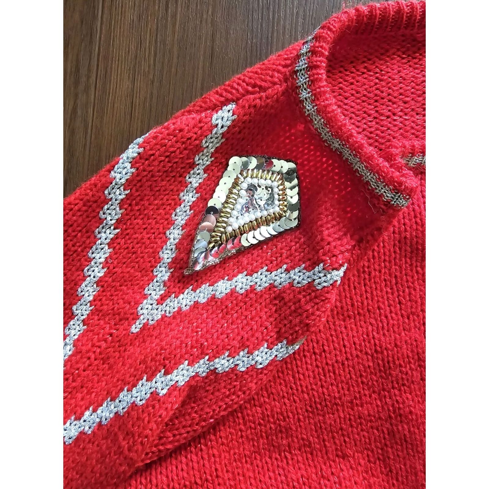 Vintage Vintage 1980s Red Sequin Christmas Holiday New Years Sweater - Womens Medium/Large Size M / US 6-8 / IT 42-44 - 3 Thumbnail