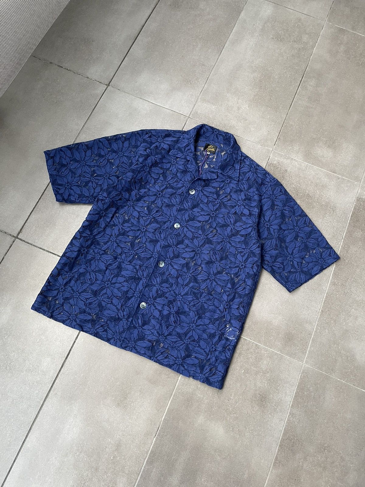 Needles !DS! SS23 Needles Cabana Lace Navy Short Sleeve Shirt Size US L / EU 52-54 / 3 - 9 Thumbnail