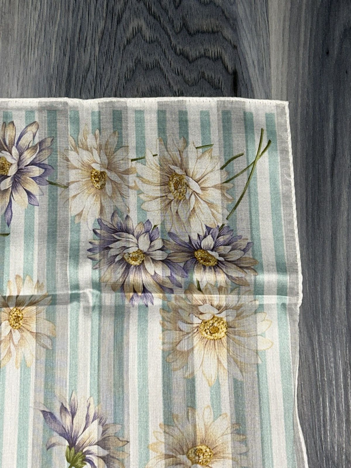 Yves Saint Laurent YSL Vintage Mint & White Striped Floral Cotton Handkerchief Size ONE SIZE - 7 Thumbnail