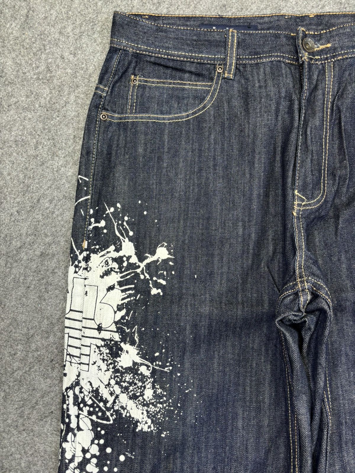 Pelle Pelle 💥Super BAGGY💥pellepelle Marc Buchanan Paint Spash Denim F876 Size US 36 / EU 52 - 4 Thumbnail