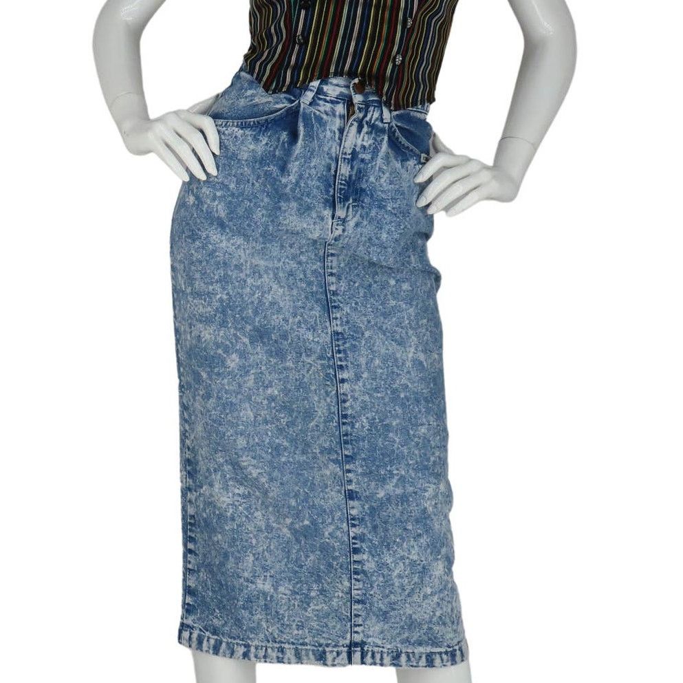 Vintage 80sAcid Wash High Waisted Glam Rock Skirt XXXS 22 Size 22" - 3 Thumbnail