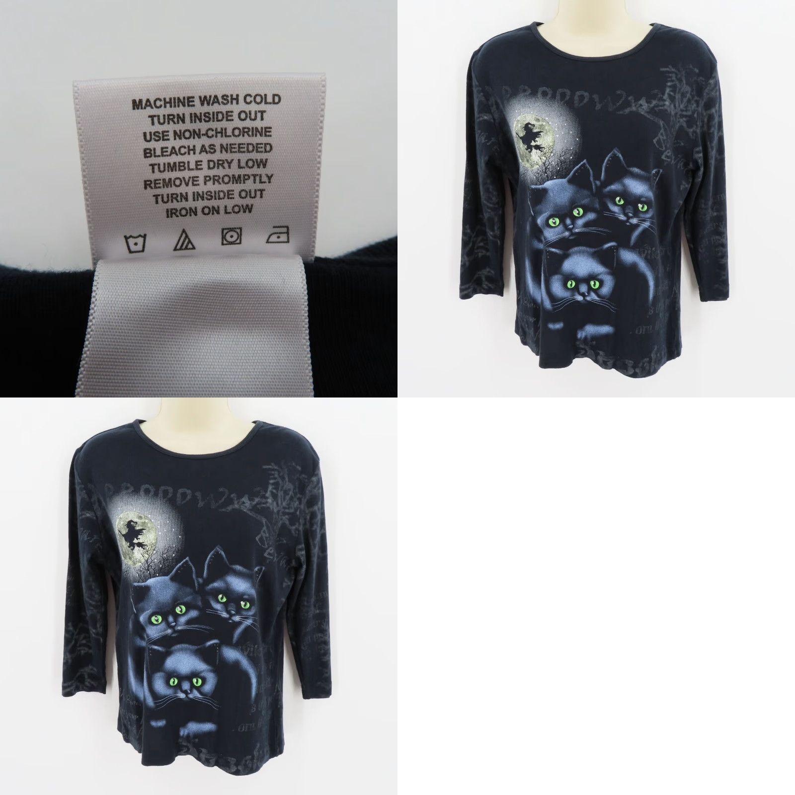Vintage My Halloween Womens Small Rhinestone Black Cat Witch Spooky Shirt All Cotton Size S / US 4 / IT 40 - 8 Thumbnail