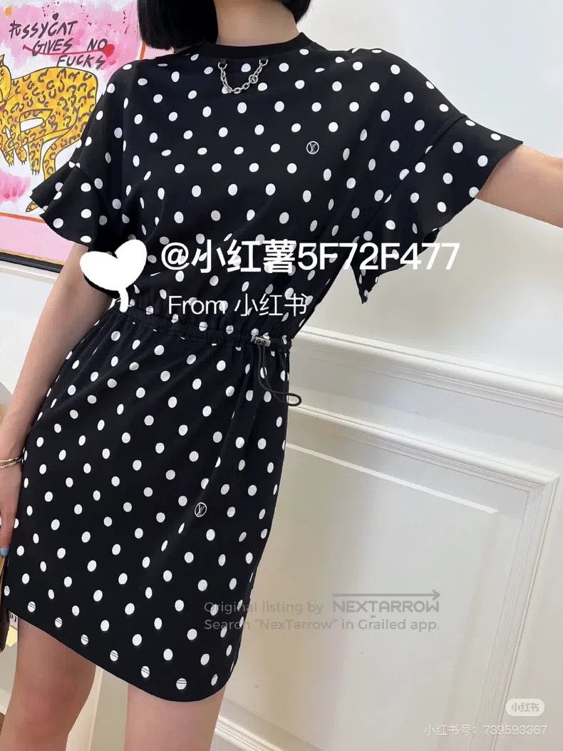 Louis Vuitton Louis Vuitton Black full logo polka-dot ruffle sleeve dres Size M / US 6-8 / IT 42-44 - 9 Thumbnail