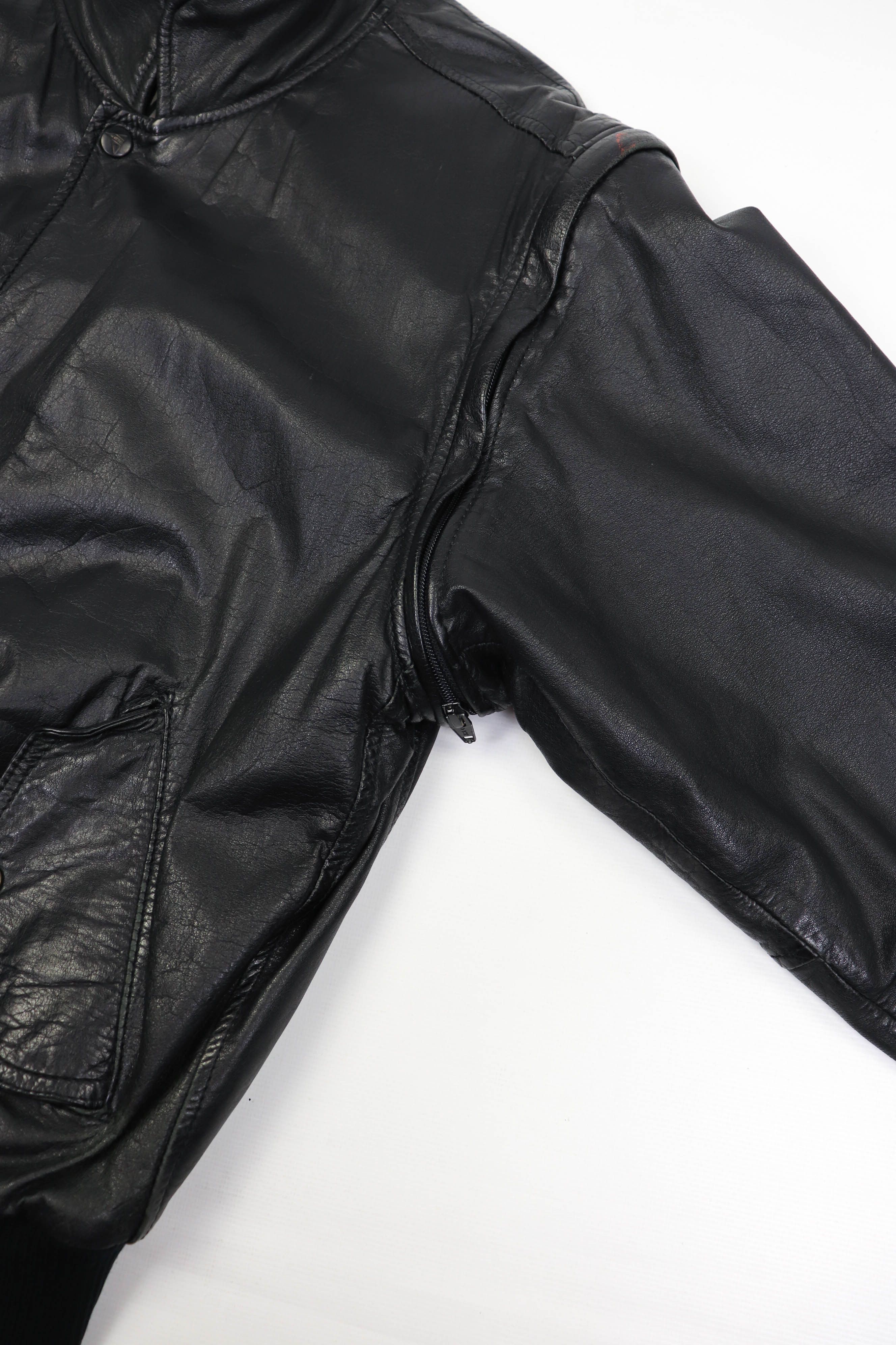 Vintage 90s Vintage Gatto Design Black Leather Bomber Jacket / Vest Size US M / EU 48-50 / 2 - 11 Thumbnail