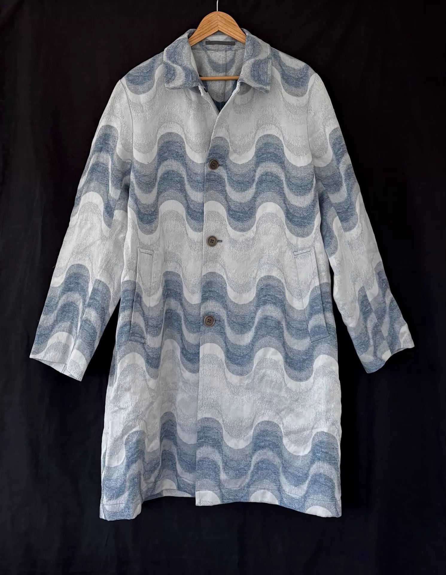 Dries Van Noten Blue Wave Pattern Long Coat Size M Size US M / EU 48-50 / 2 - 1 Thumbnail