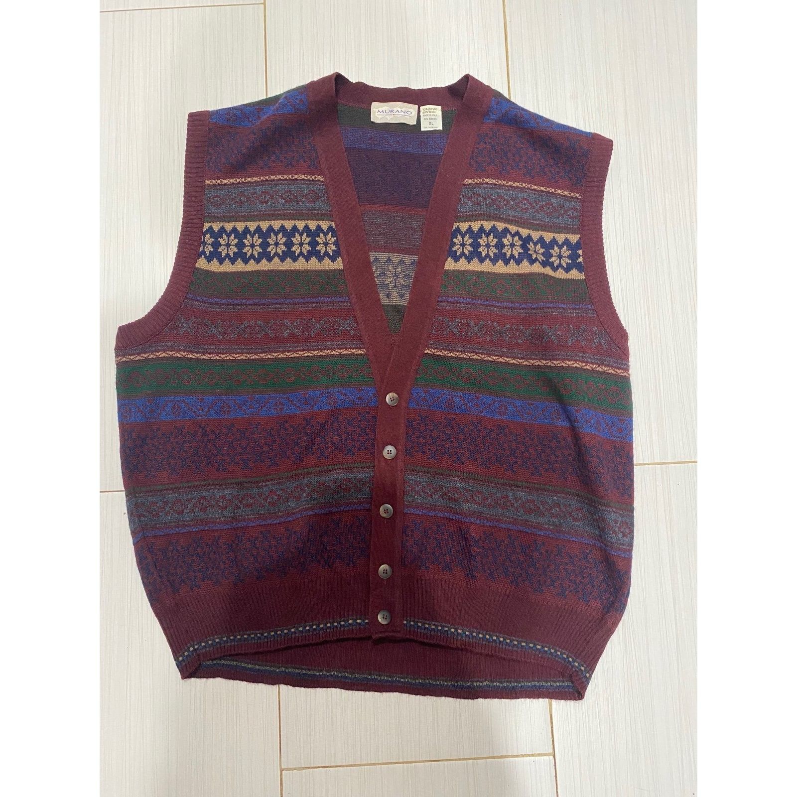 Murano Vtg Murano Button Sweater Vest X-Large Plaid Wool Blend Gree Size US XL / EU 56 / 4 - 1 Thumbnail