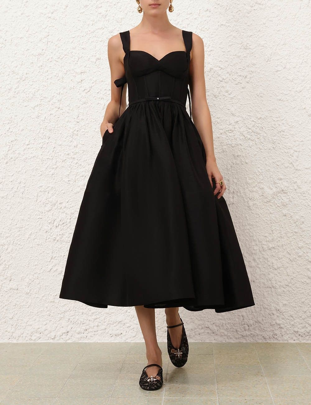 Zimmermann o1w1db10925 Crush Picnic Midi Dress in Black Size L / US 10 / IT 46 - 2 Thumbnail