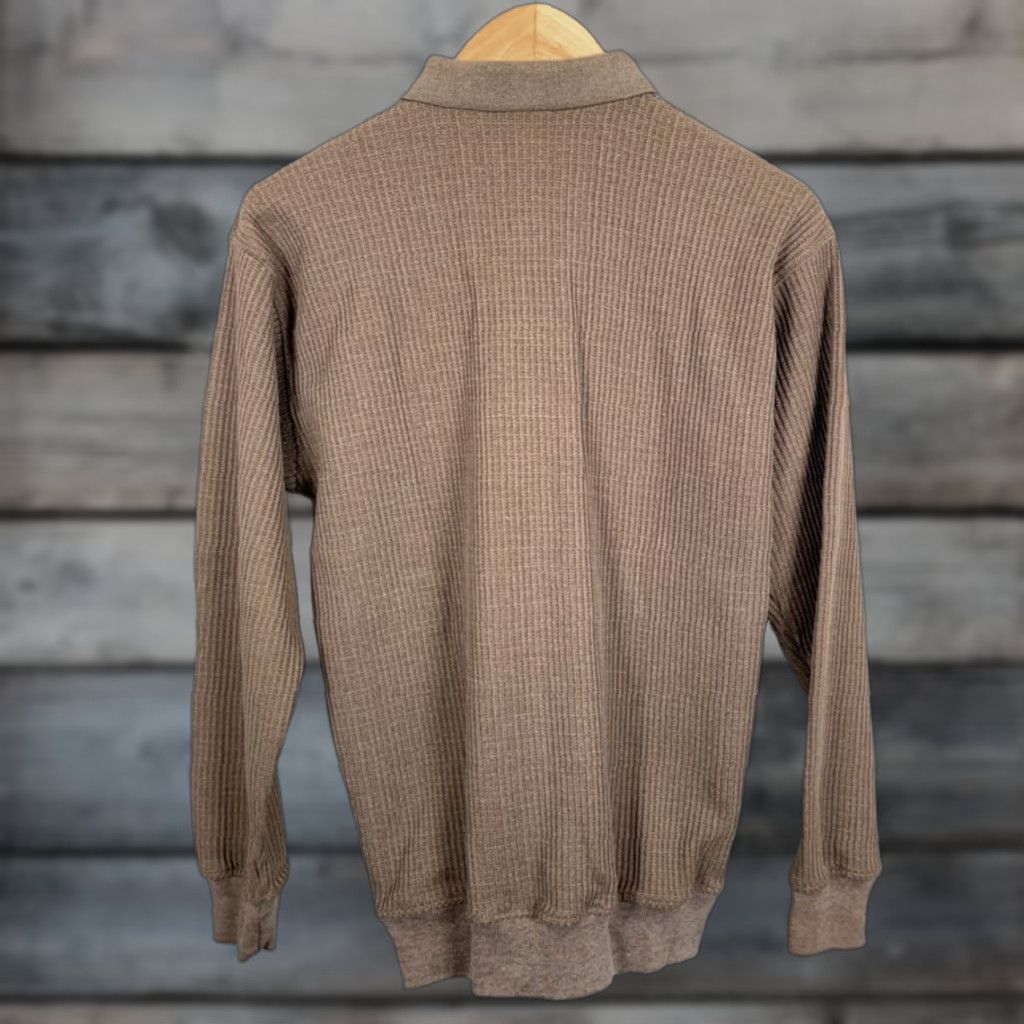 Vintage VINTAGE John Blair Polo Shirt Mens M Brown 90s Textured Waffle Knit Long Sleeve Casual Polo Size US M / EU 48-50 / 2 - 1 Thumbnail
