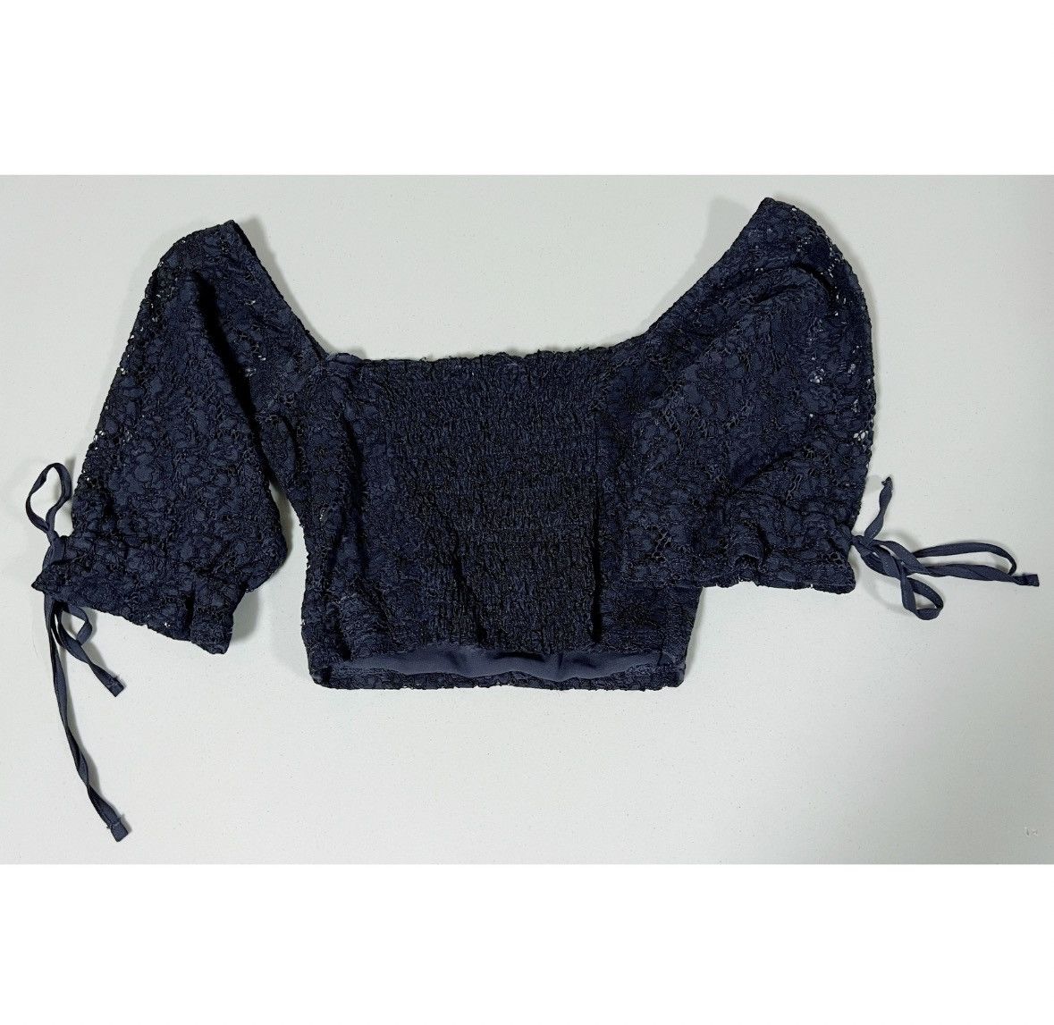 Zara Navy Blue Lace Off-The-Shoulders Top Shirt Blouse Size M 🦋 Size M / US 6-8 / IT 42-44 - 2 Thumbnail