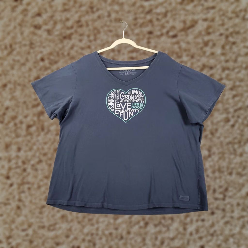 Life is Good Life is Good Shirt Womens 3XL Navy Love Heart Word Cloud Scoop Neck Tee XXXL Size XXL / US 16-18 / IT 52-54 - 1 Thumbnail