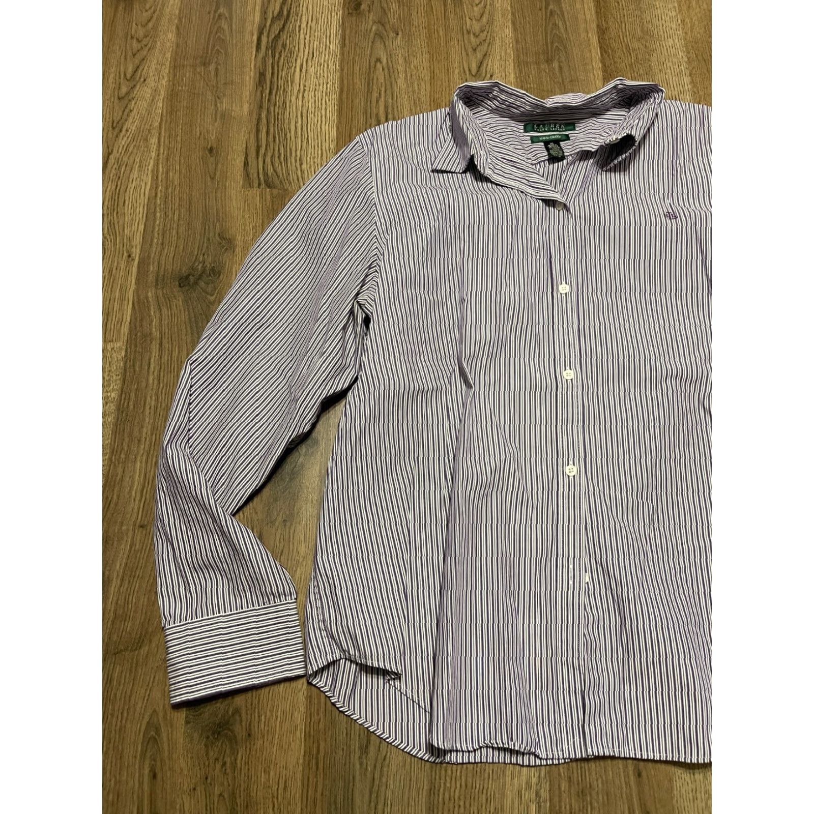 Ralph Lauren Lauren Ralph Lauren Shirt Men XL Purple White Striped Button Up Non Iron - Casual, Regular Fit, Long Sleeve, Collared, Free Return Size US XL / EU 56 / 4 - 3 Thumbnail
