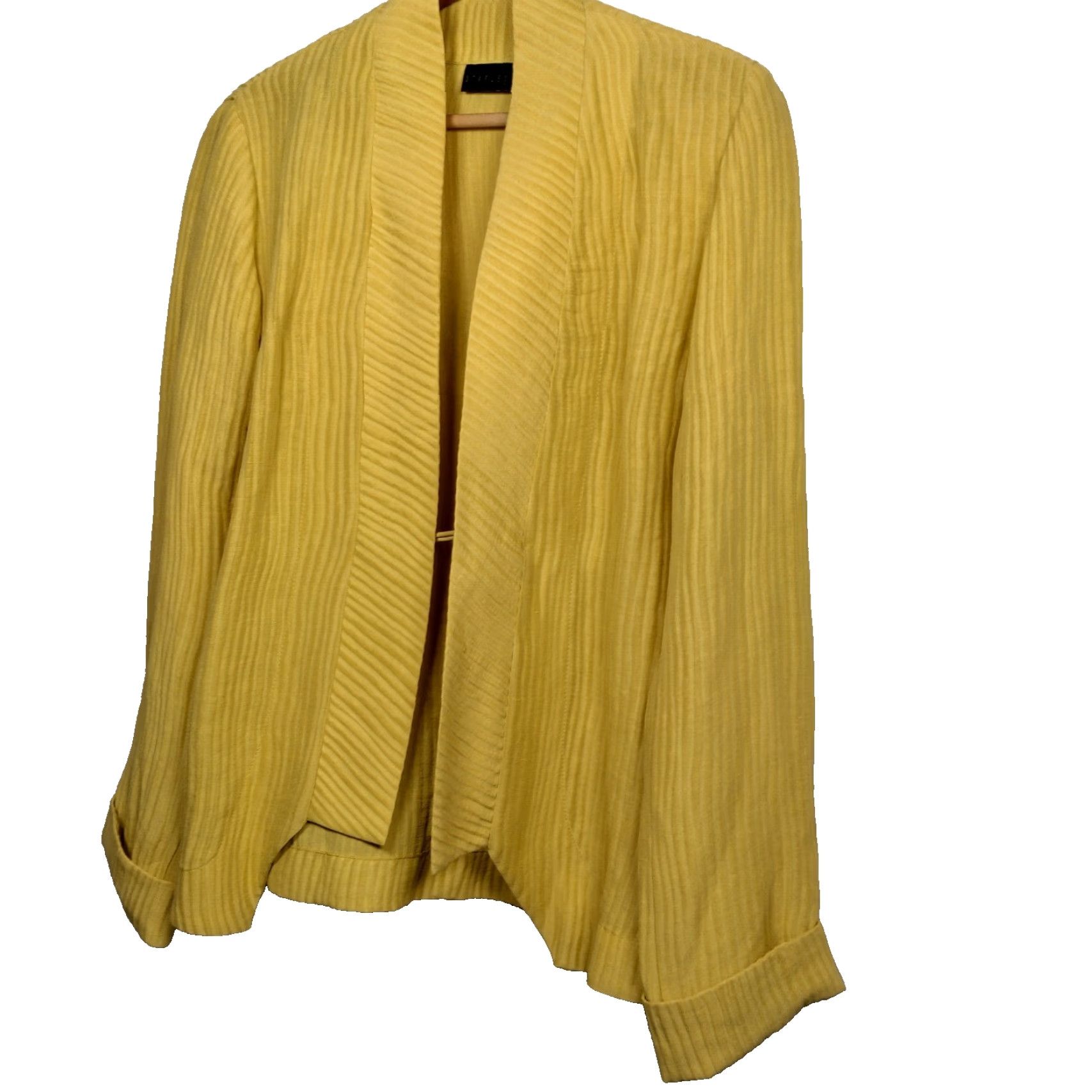 Vintage Lagenlook Women’s Gold Linen Silk Ribbed Long Sleeve Cardigan One Size Fall Spring Winter Size ONE SIZE - 2 Thumbnail