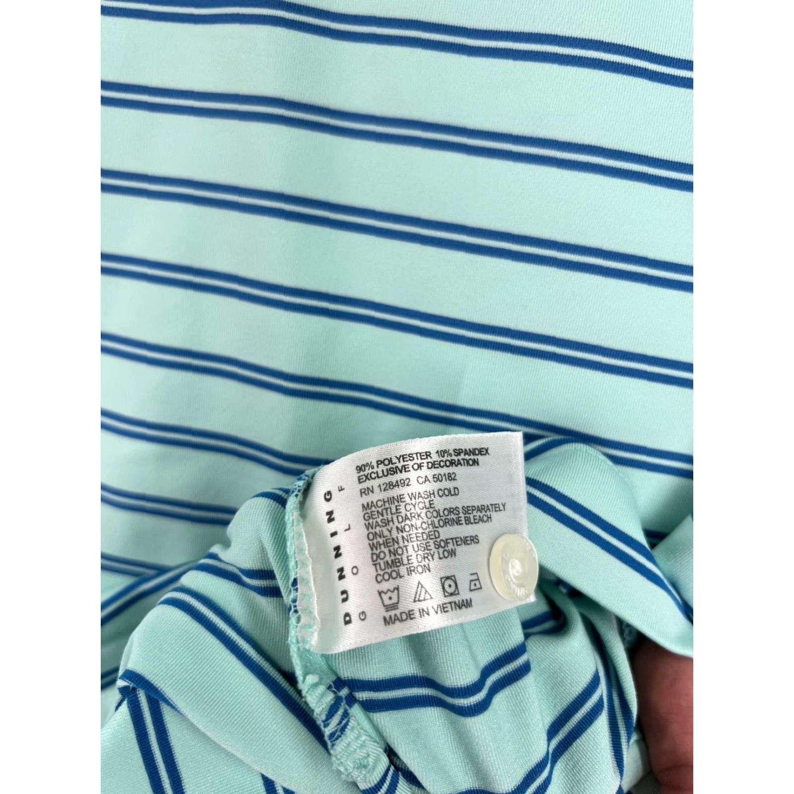 Vintage Dunning Polo Shirt Mens Large Teal Striped Golf Golfer Polyester Blend Outdoor Shirt Size US L / EU 52-54 / 3 - 4 Thumbnail