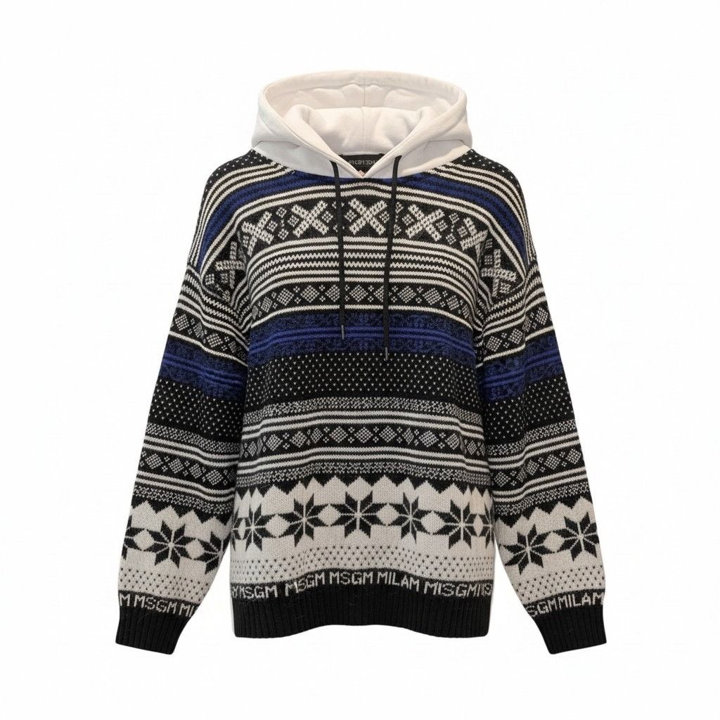 MSGM MSGM Milano 2018 Fair Isle XL Mixed Media Sweater Hoodie Size US XL / EU 56 / 4 - 1 Thumbnail