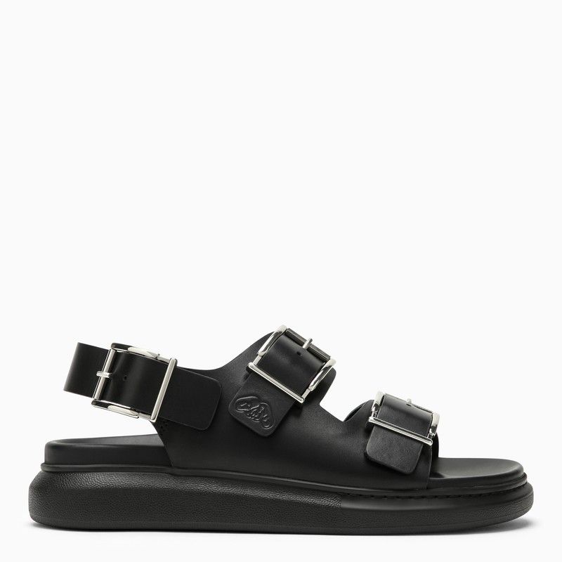 image of Alexander Mcqueen Black Leather Sandal, Men's (Size 9)