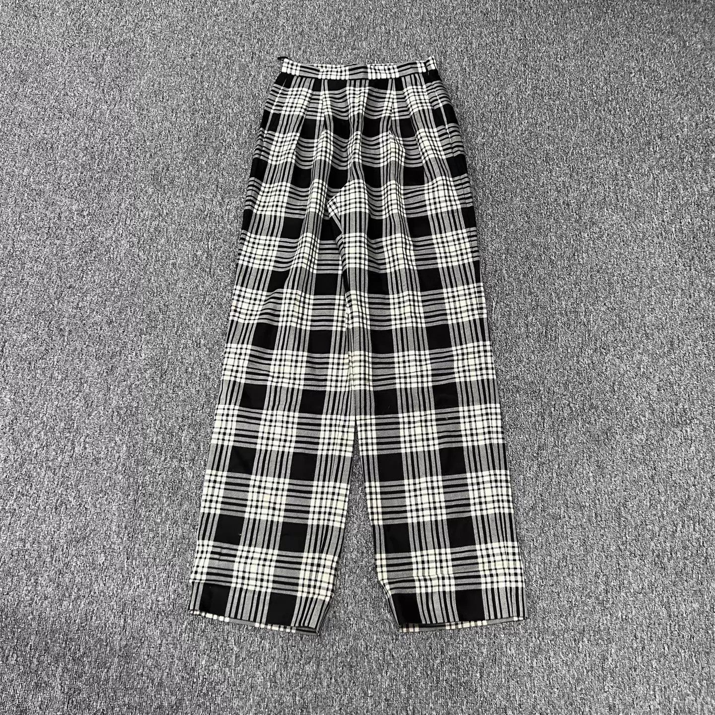 Miu Miu MIU MIU Logo Checked Black/White Wide-Leg Trousers Size 24" / US 00 / IT 34 - 2 Thumbnail