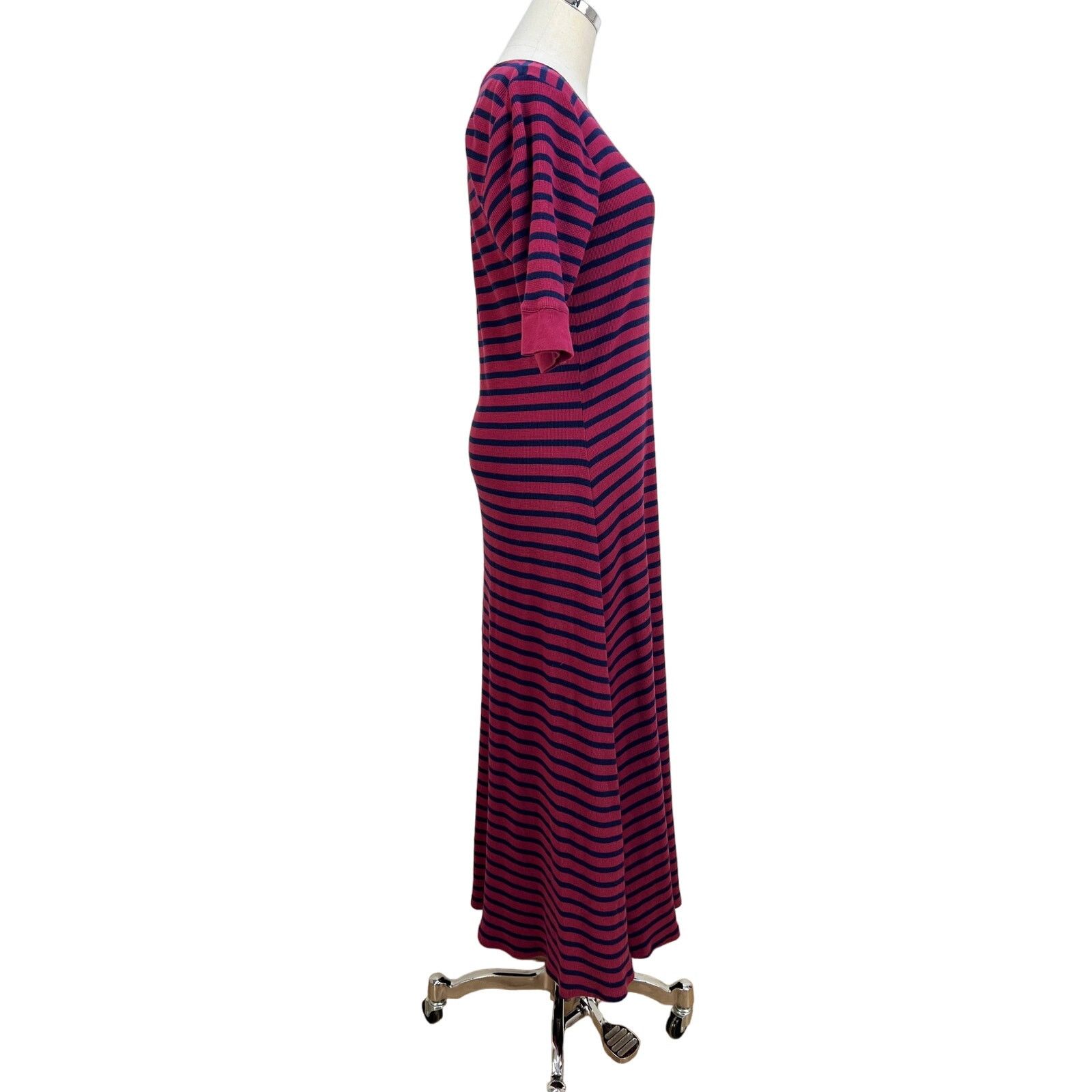 Lauren Ralph Lauren Lauren Ralph Lauren Stripe Waffle Knit Maxi Dress Red Cotton Size XL / US 12-14 / IT 48-50 - 5 Thumbnail
