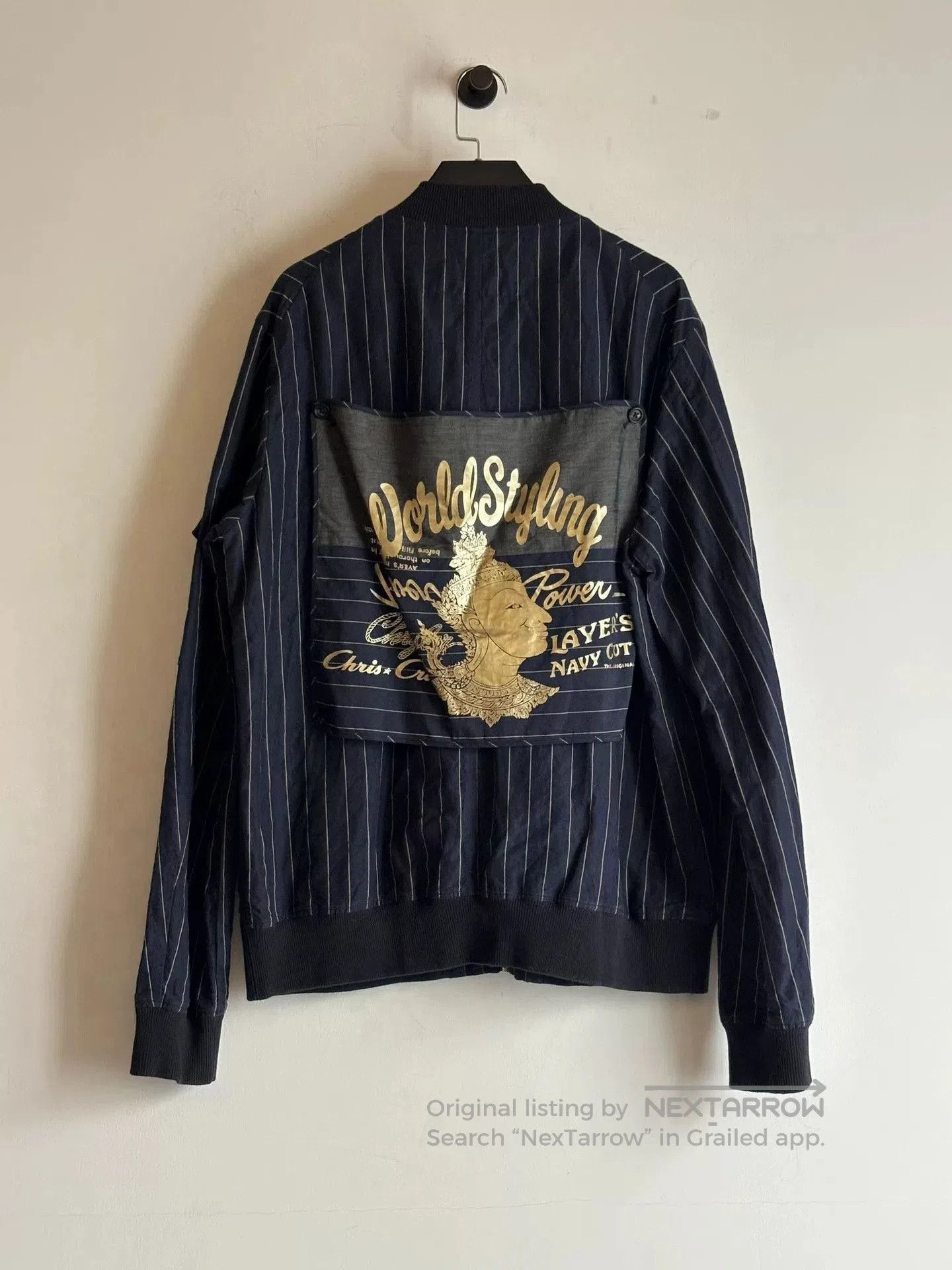 Ziggy Chen Decoster Striped Baseball Jacket in Navy Blue. Size US L / EU 52-54 / 3 - 5 Thumbnail