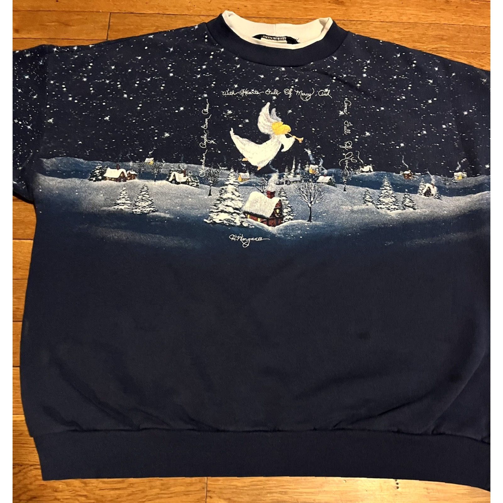 Vintage VINTAGE Artisans Sunschein Designs Christmas Sweater Women’s 2XL Blue Oversized Graphic Print Crew Neck Long Sleeve Pullover Knit Holiday Retro Size XXL / US 16-18 / IT 52-54 - 2 Thumbnail