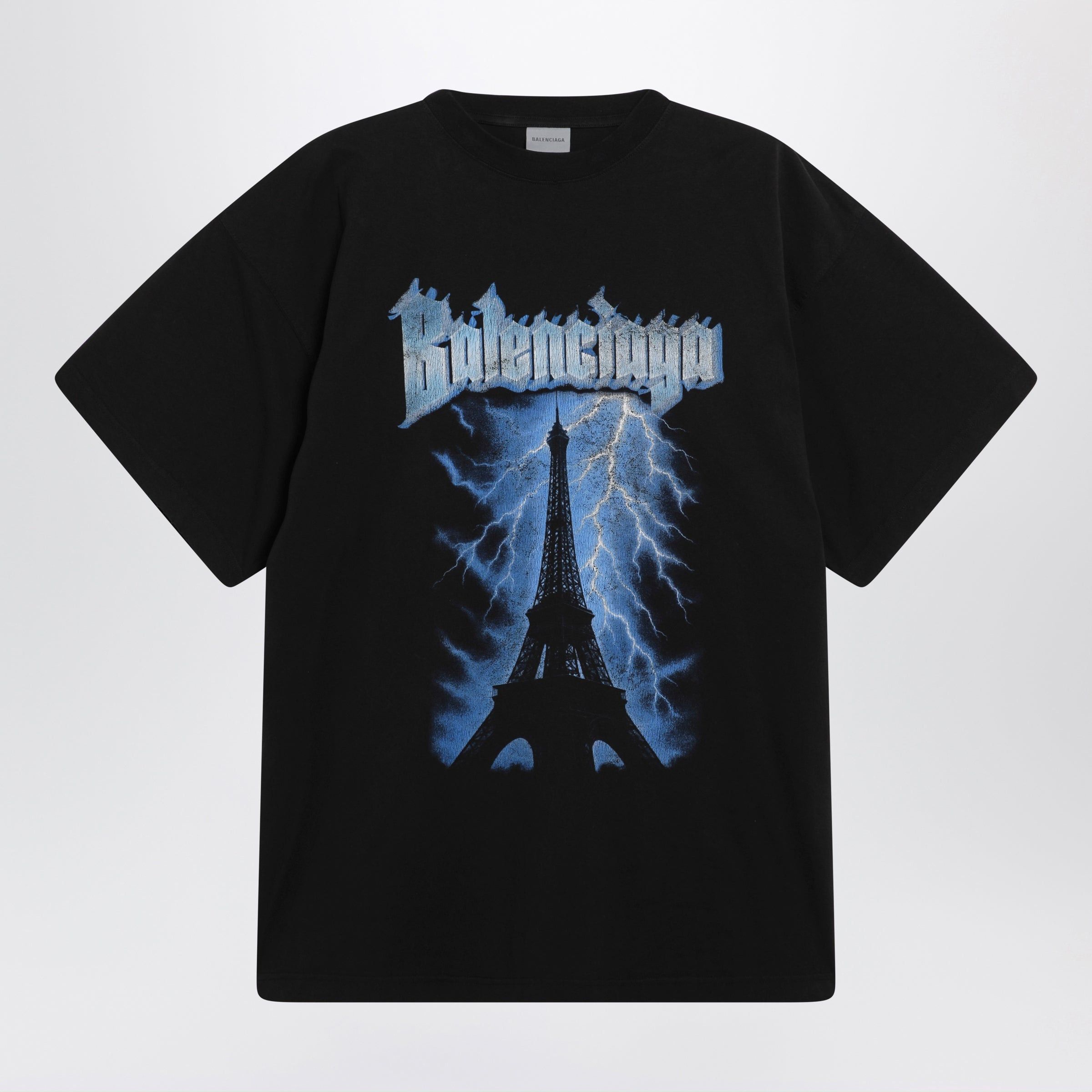 Balenciaga Balenciaga Paris Thunderstorm Oversized Black T-Shirt Size US M / EU 48-50 / 2 - 1 Thumbnail
