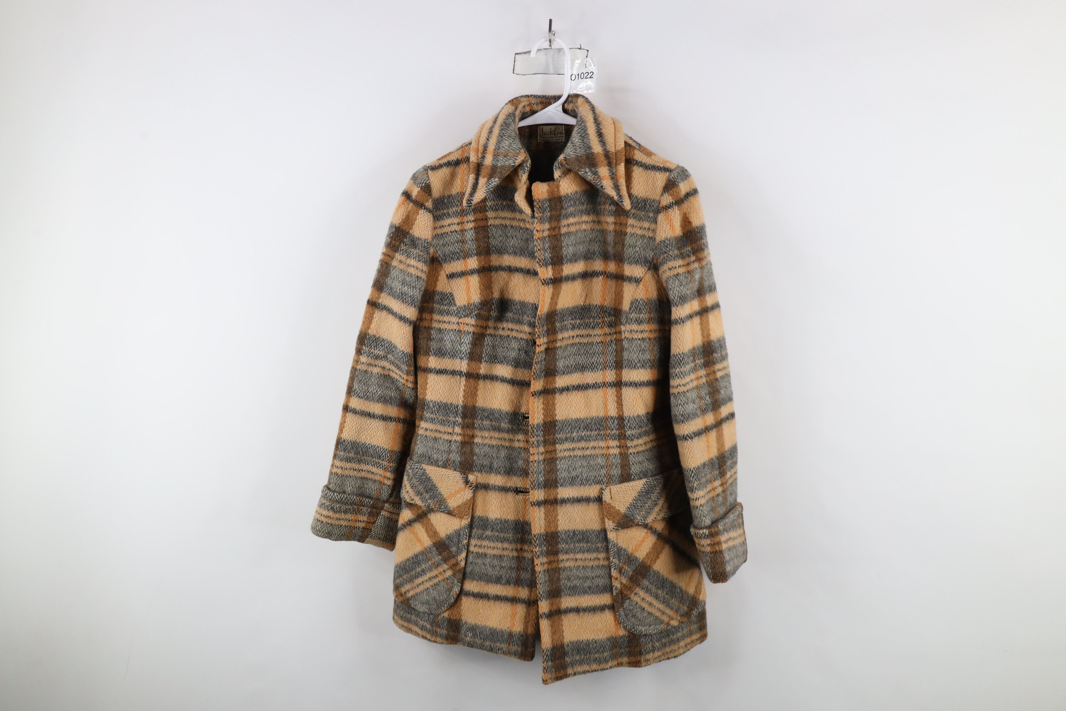 Vintage Vintage 60s Rockabilly Wool Collared Jacket Coat Plai USA Size M / US 6-8 / IT 42-44 - 1 Thumbnail