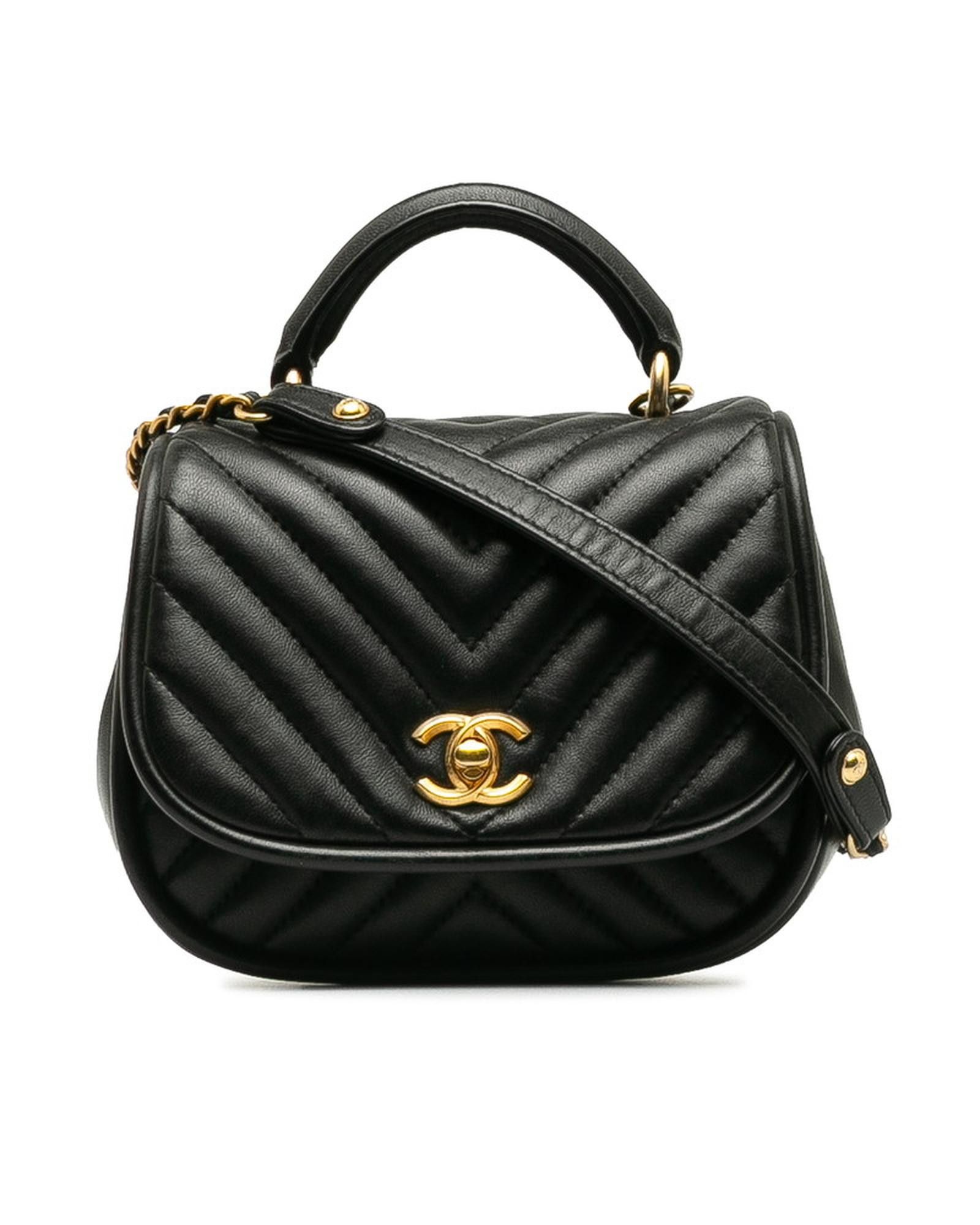 image of Chanel Chevron Mini Top Handle Bag In Black, Women's