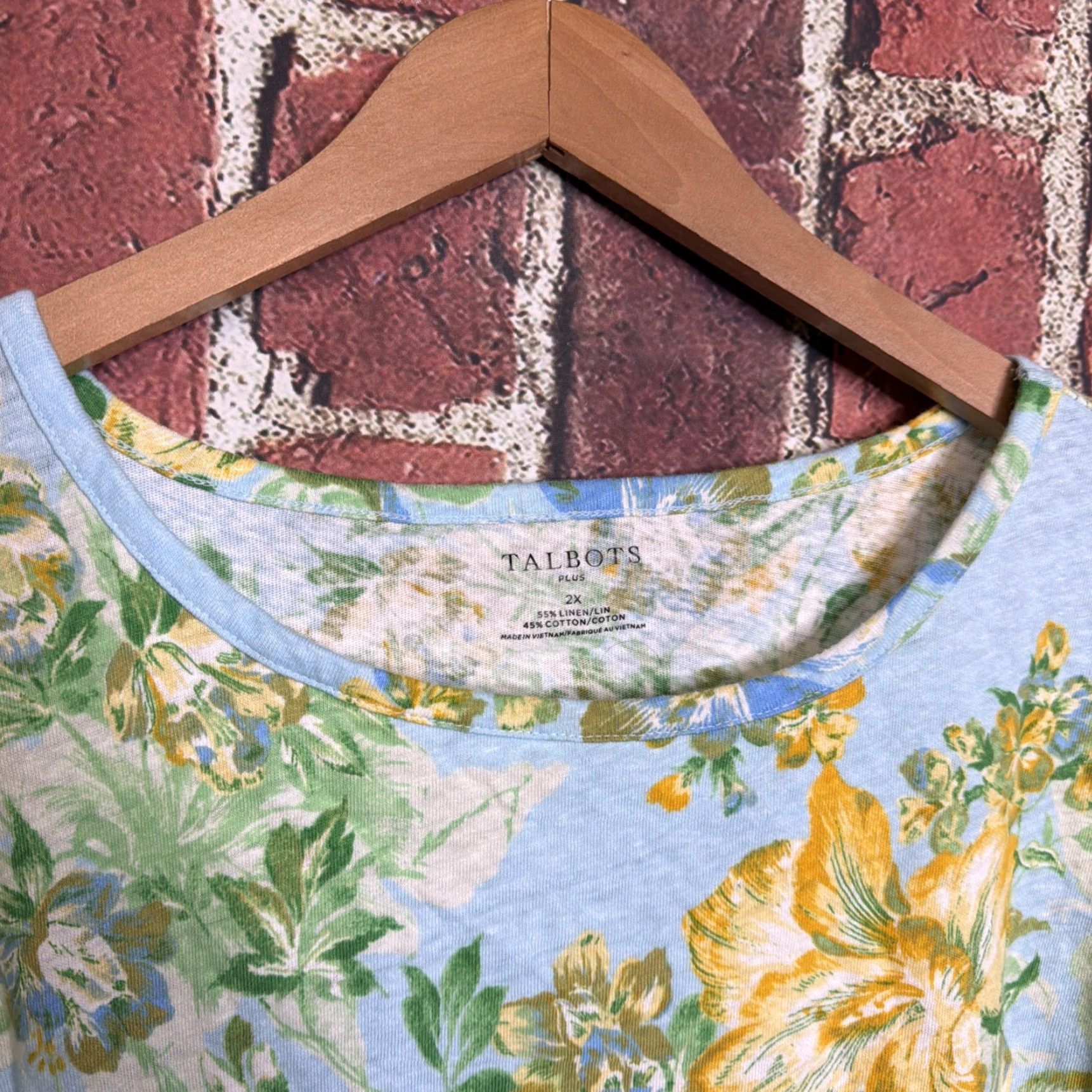 Talbots Talbots T-Shirt Womens M Blue Geometric Floral Beach Nautical Linen Cotton Blend Size M / US 6-8 / IT 42-44 - 2 Thumbnail