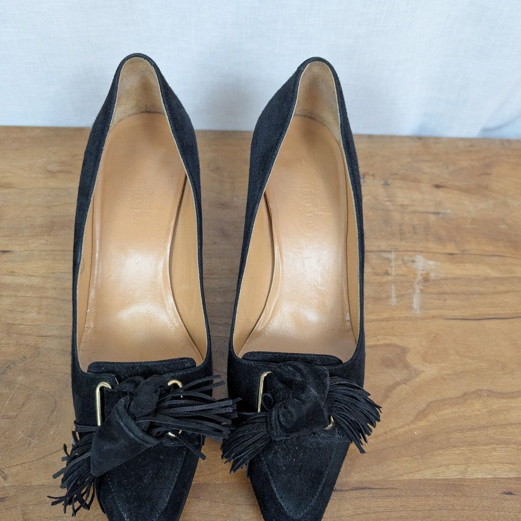 Hermes Hermes Black Suede Fringe Tie Front Heels Size 37 Size US 7 / IT 37 - 10 Thumbnail