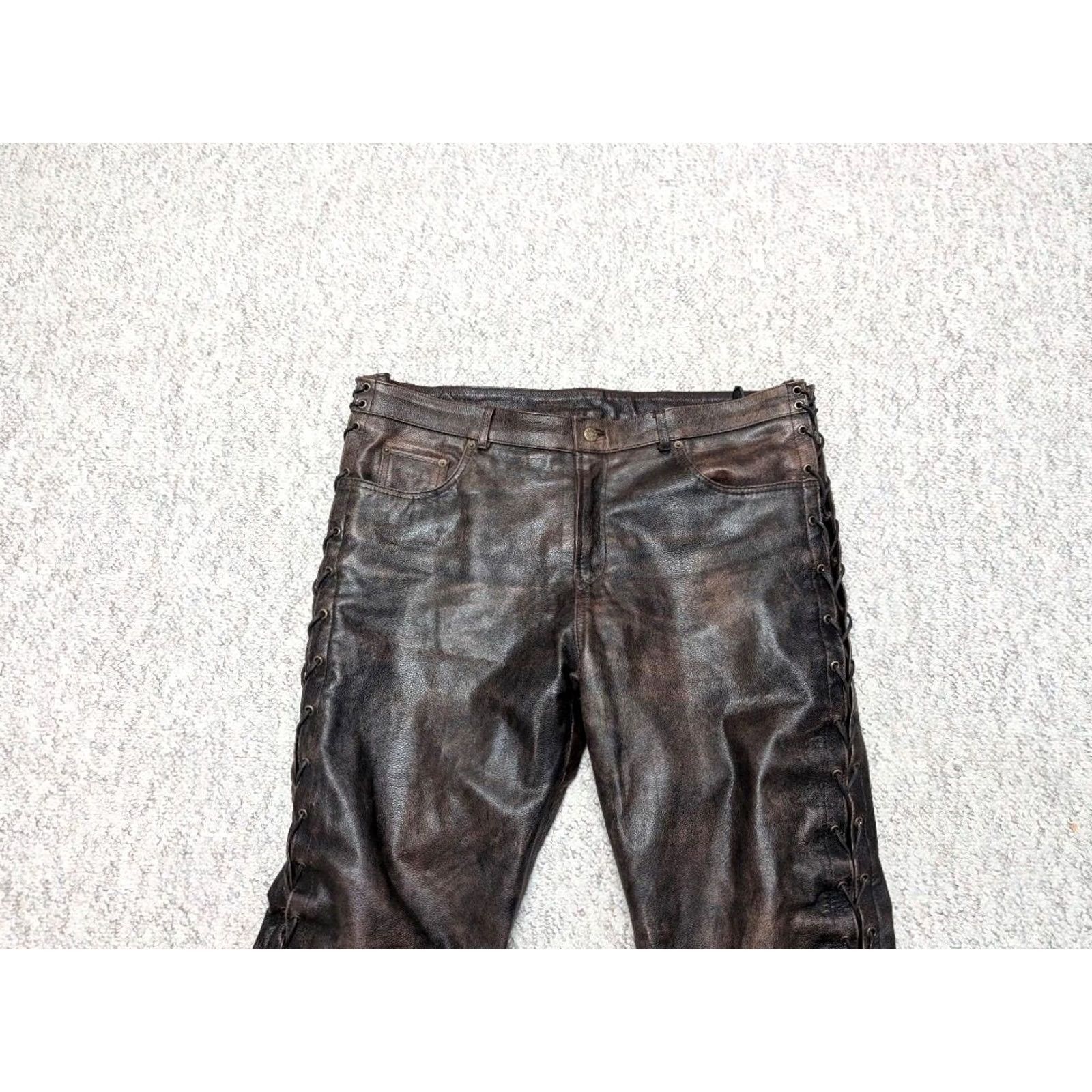 Vintage VINTAGE motorcycle pants cowhide leather 40x30 brown Western jeans Mens Size US 40 / EU 56 - 2 Thumbnail