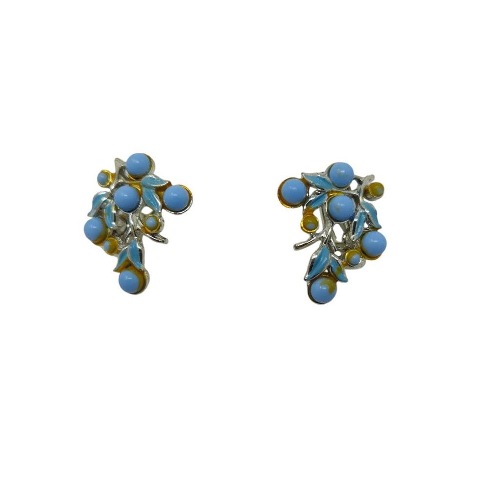 Handmade Charming vintage floral blue & silver clip-on earrings Size ONE SIZE - 7 Thumbnail