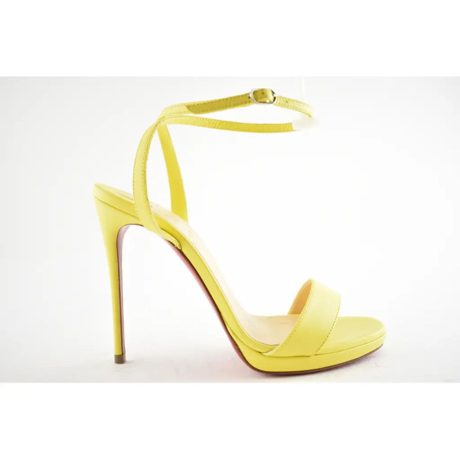 Christian Louboutin Loubi Queen 120 Yellow Nappa Ankle Strap Sandal Heel Pump 35 Size US 5 / IT 35 - 2 Thumbnail