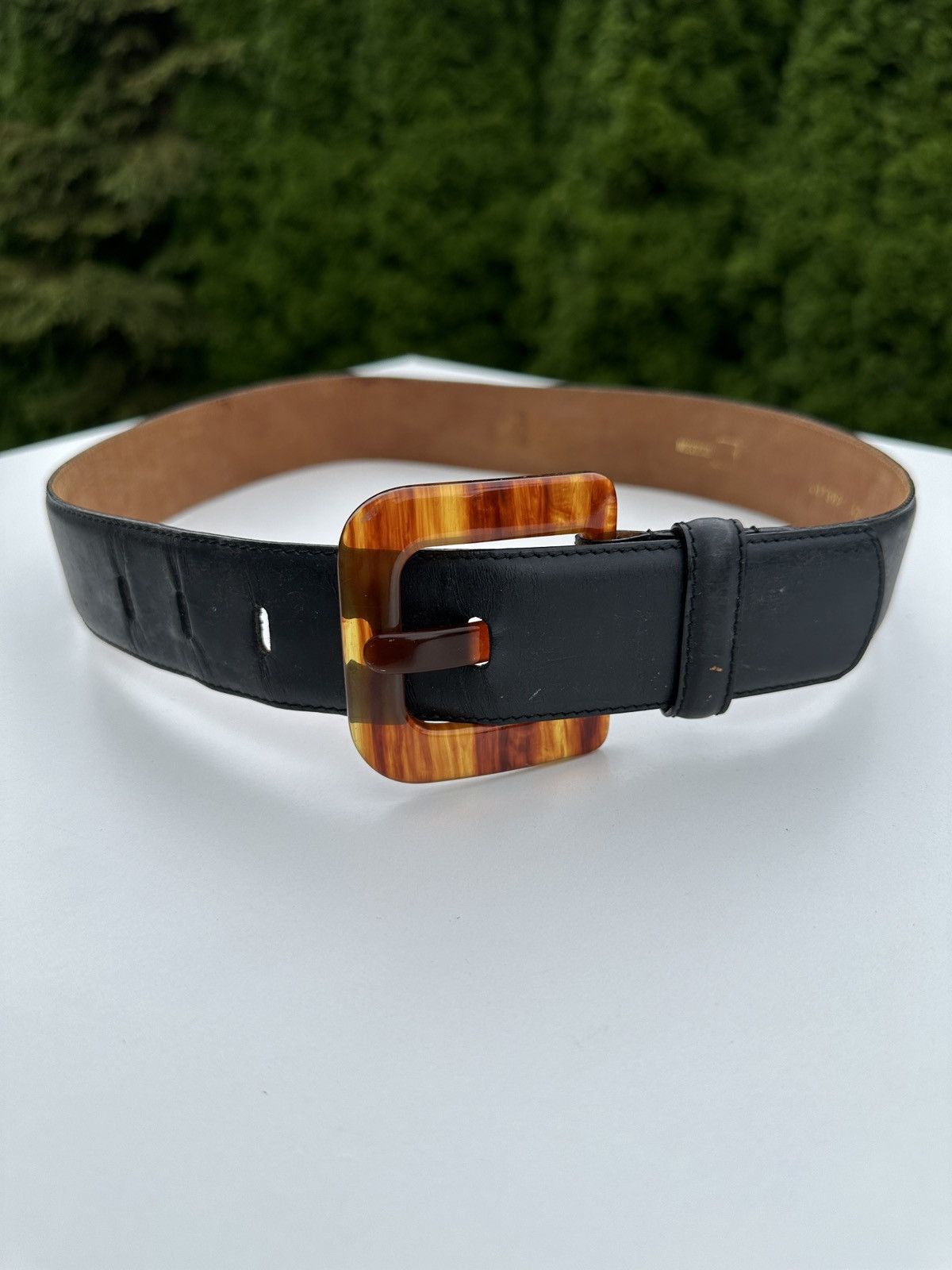 Designer Moschino black belt with golden logo and amber buckle Size ONE SIZE - 3 Thumbnail