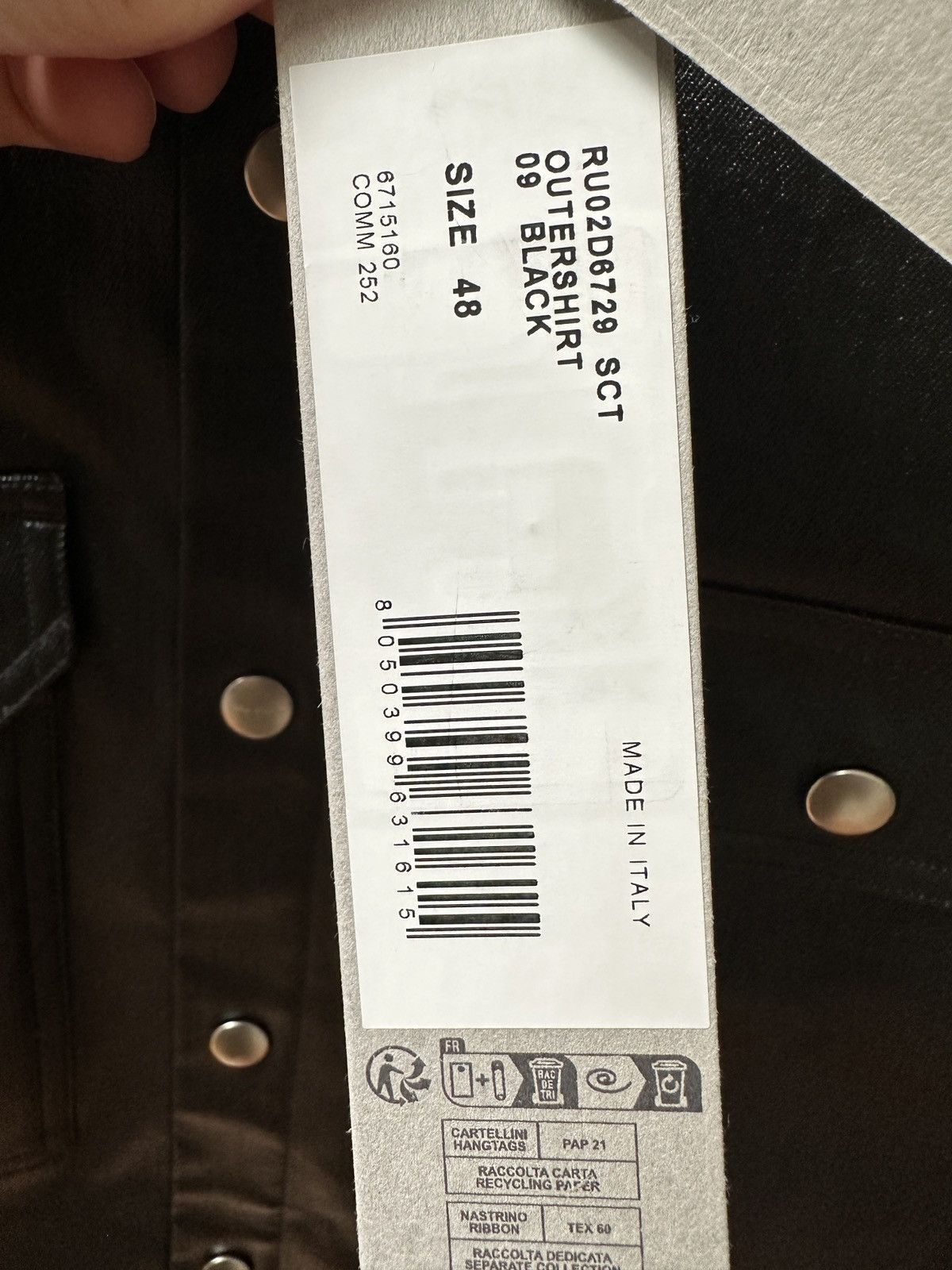 Rick Owens Black Porterville Coated Denim Shirt - 48 Size US M / EU 48-50 / 2 - 8 Thumbnail