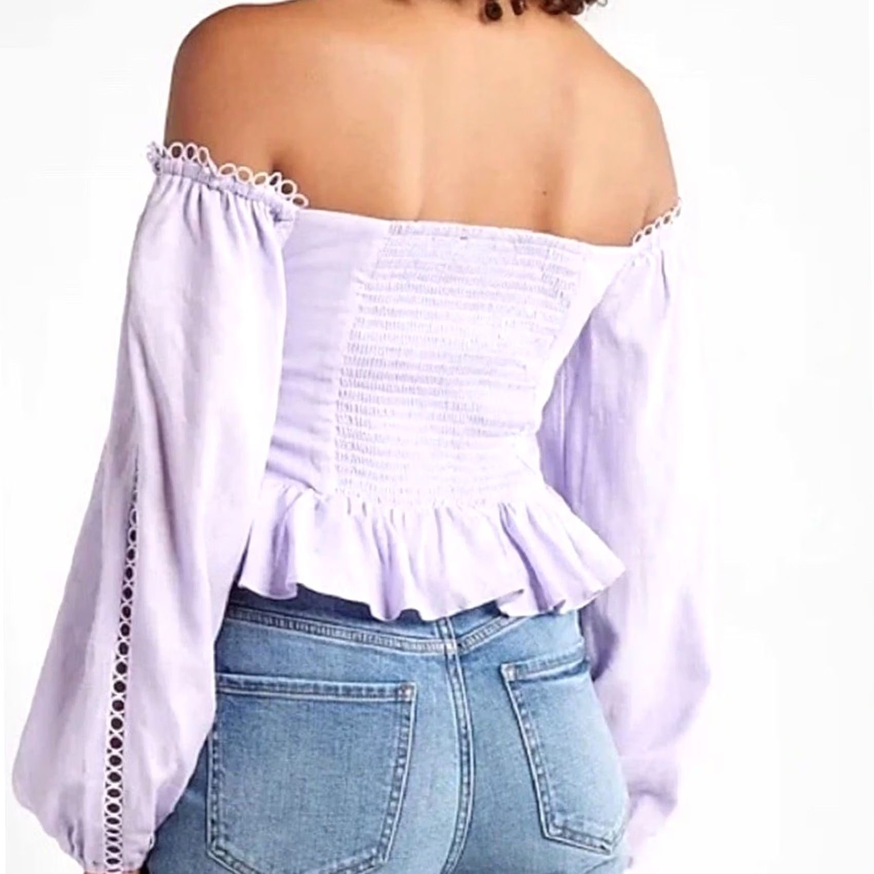 Express VINTAGE Express Off Shoulder Cropped Blouse Purple XL ropes? Size XL / US 12-14 / IT 48-50 - 4 Thumbnail