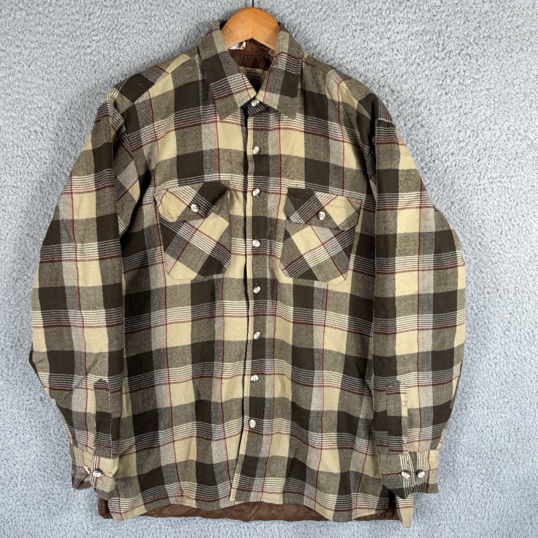 Sears VINTAGE Sears Quilt Lined Flannel Shirt Mens LT Tall Brown Plaid 90s Work Button-Up Size US L / EU 52-54 / 3 - 2 Thumbnail