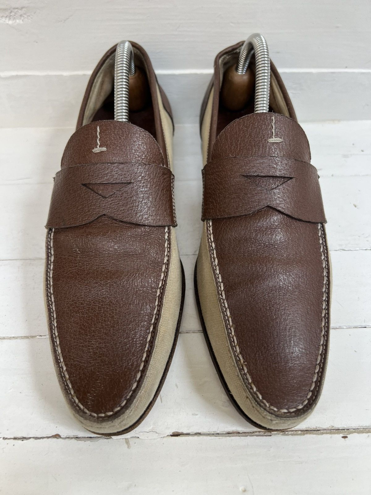 Prada Prada Men's Business Shoes Brown Leather Penny Loafers Size US 7 / EU 40 - 2 Thumbnail