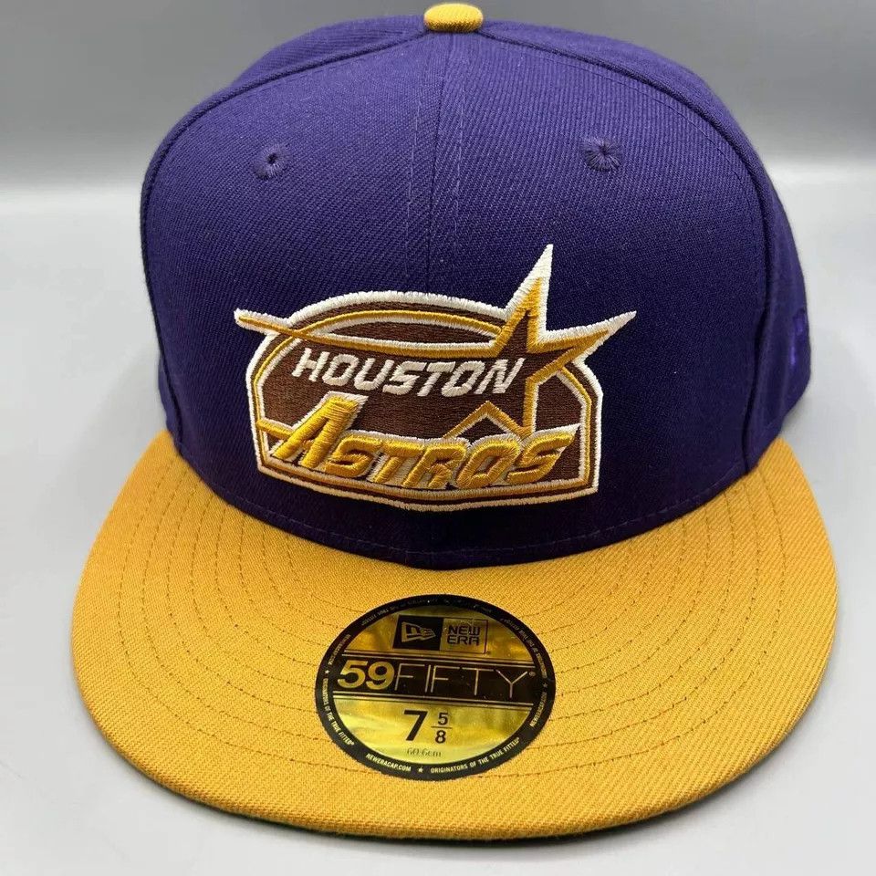 New Era Houston Astros Hat Men 7 5/8 59Fifty New Era MLB Fitted Cap Size ONE SIZE - 4 Thumbnail