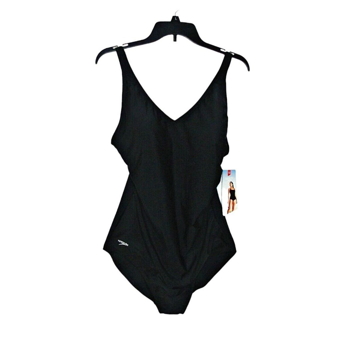 Speedo NEW Speedo Basic Black One Piece Padded V Neck Swimsuit Full ...