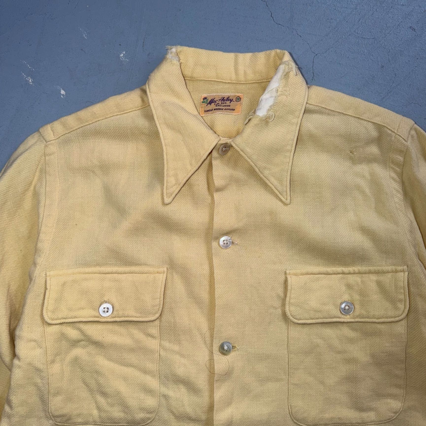 Buttero VINTAGE Rockabilly Shacket Shirt 1950s Butter Yellow 2-Pocket Button-Front Cotton Long Sleeve S Womens Mens Size US S / EU 44-46 / 1 - 2 Thumbnail