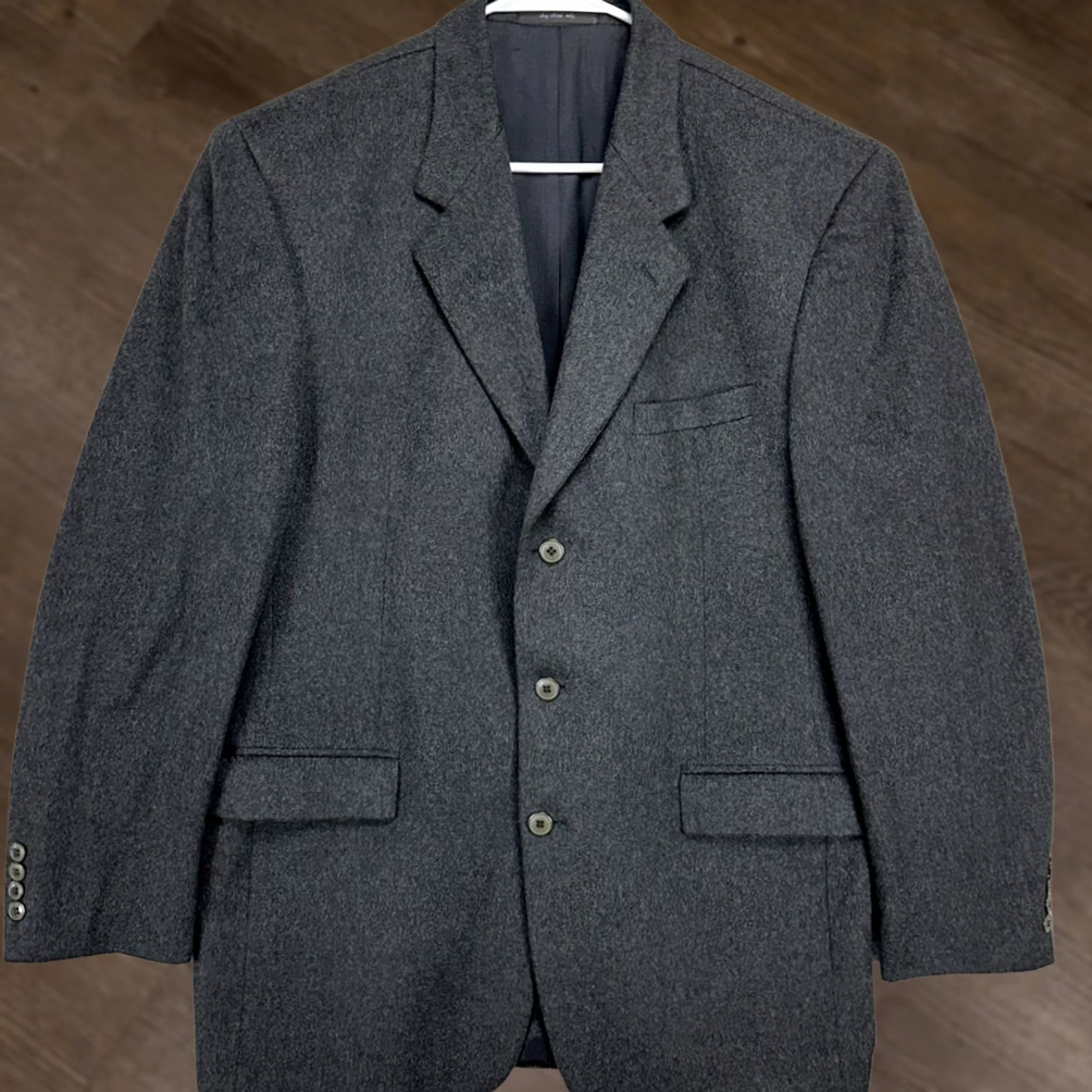 Vintage Andrew Fezza Sport Coat Blazer Mens 43L Dark Gray 100% Cashmere 3 Button Closure Size 46R - 1 Thumbnail