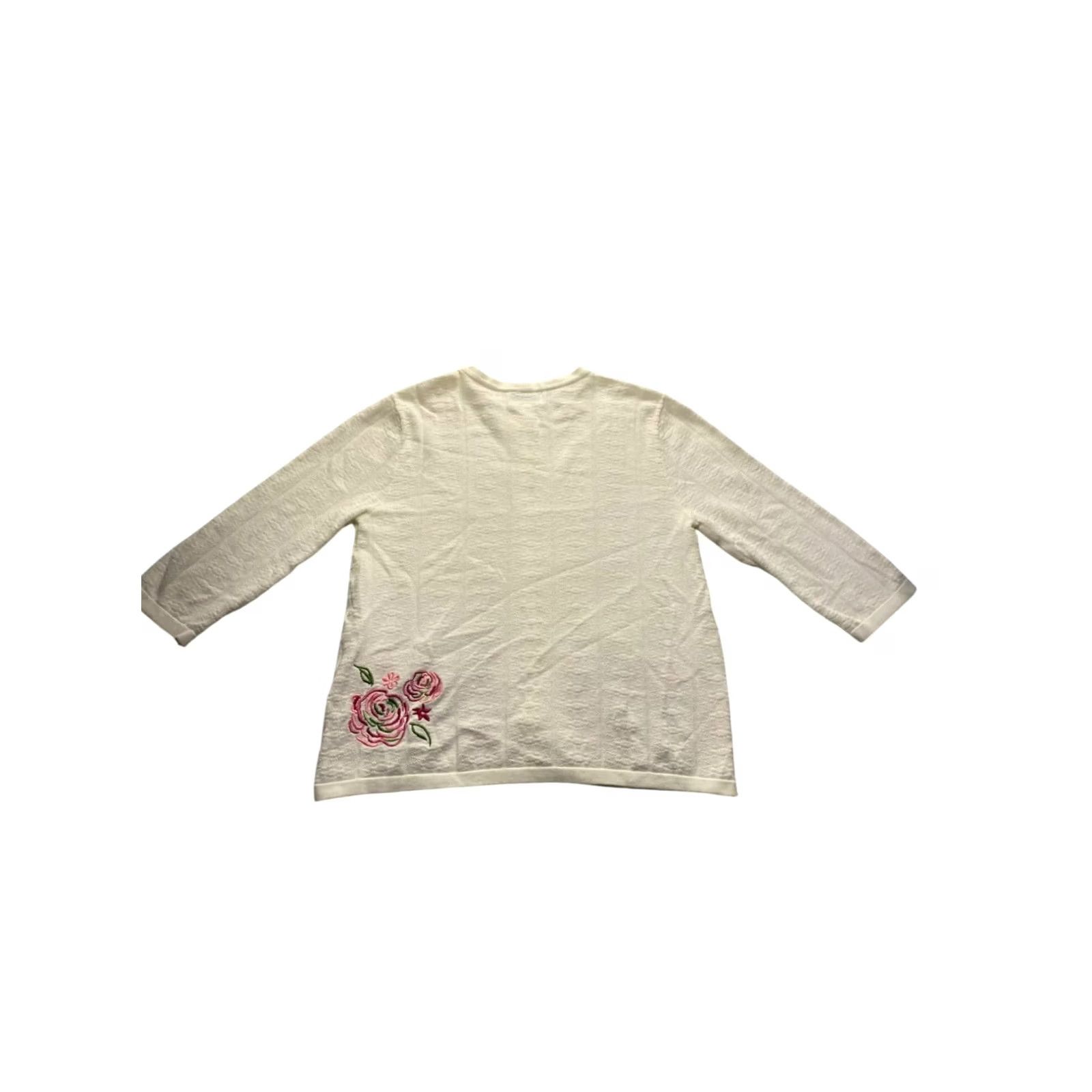 Vintage Breckenridge Cardigan Women's Petite Floral Embroidered Button-Up Sweater PL Cream Size L / US 10 / IT 46 - 2 Thumbnail