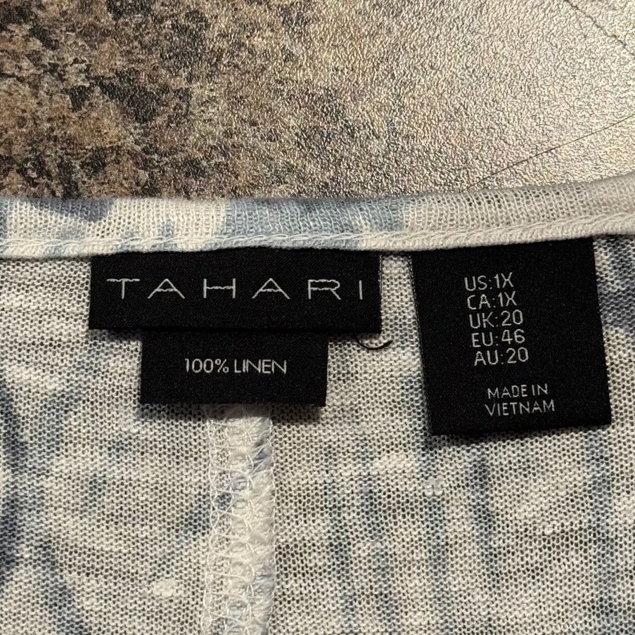 Elie Tahari Tahari Linen Top White Blue 1X Plus Size Coastal Minimalist Size XXL / US 16-18 / IT 52-54 - 4 Thumbnail