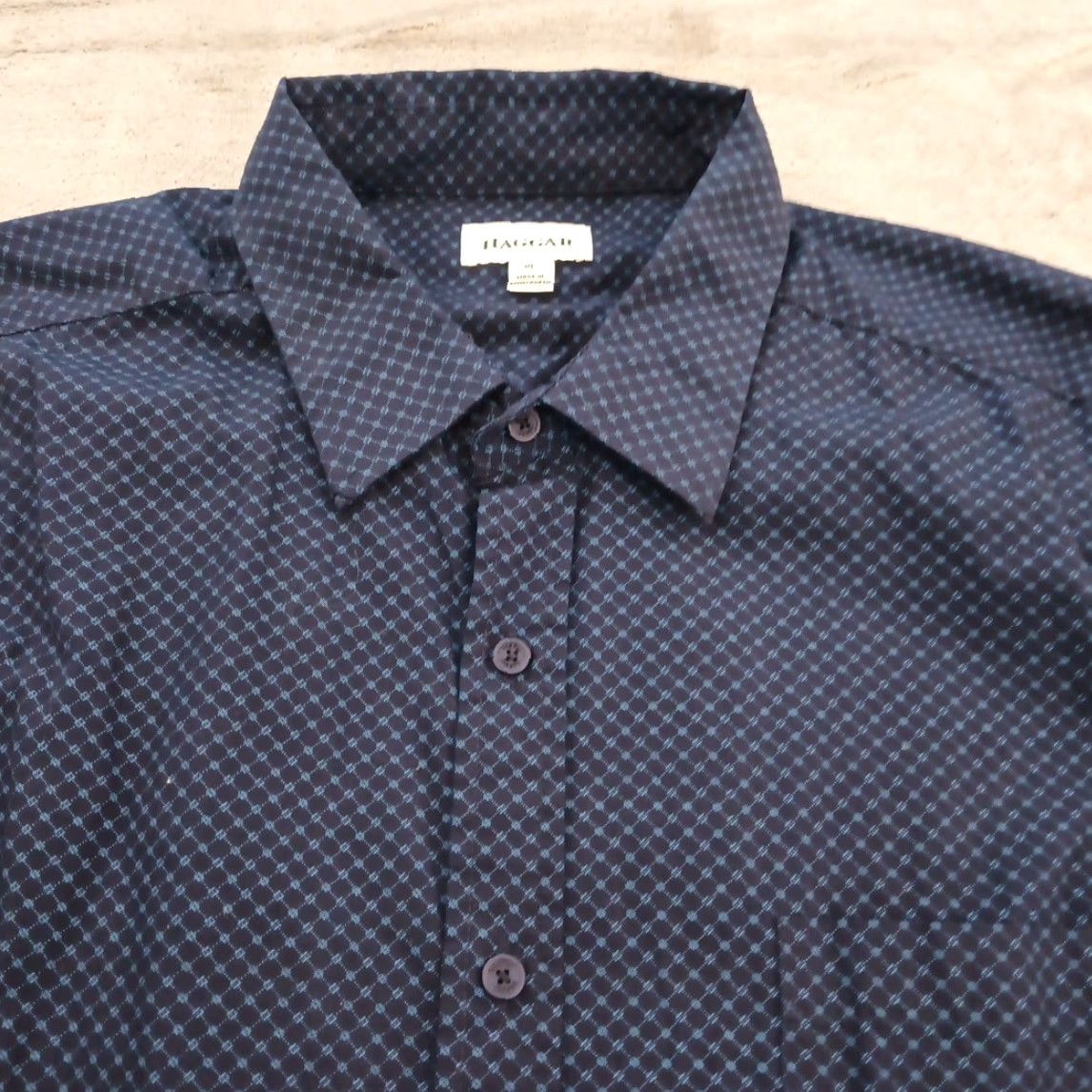Haggar Haggar Shirt Button-Up Mens XL Blue Geometric Long Sleeve Cotton Size US XL / EU 56 / 4 - 2 Thumbnail