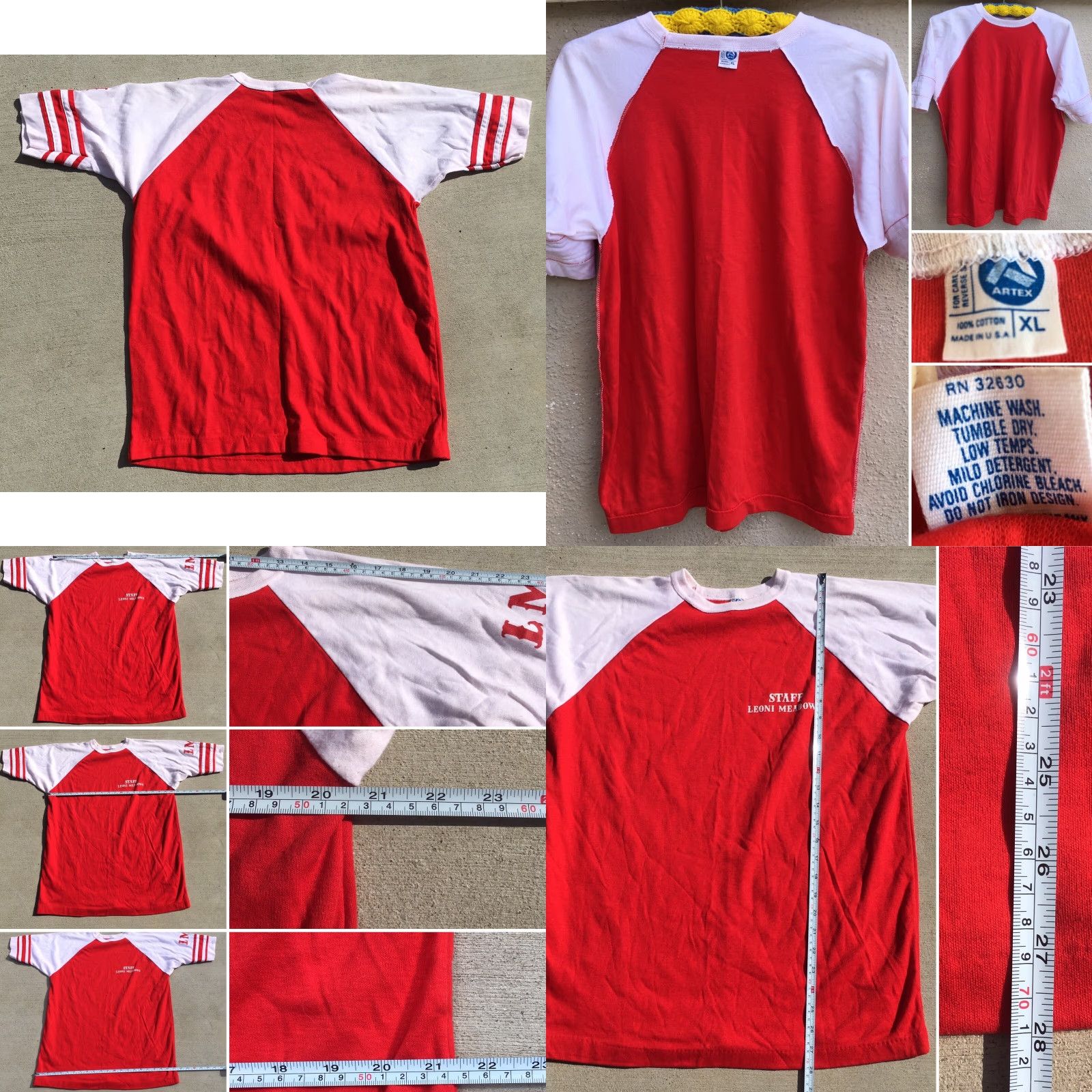 Vintage VINTAGE STAFF LEONI MEADOWS LM T-Shirt XL USA Artex Raglan Jersey 70s 80s Mens Red Cotton Short Sleeve Graphic Tee Size US XL / EU 56 / 4 - 8 Thumbnail