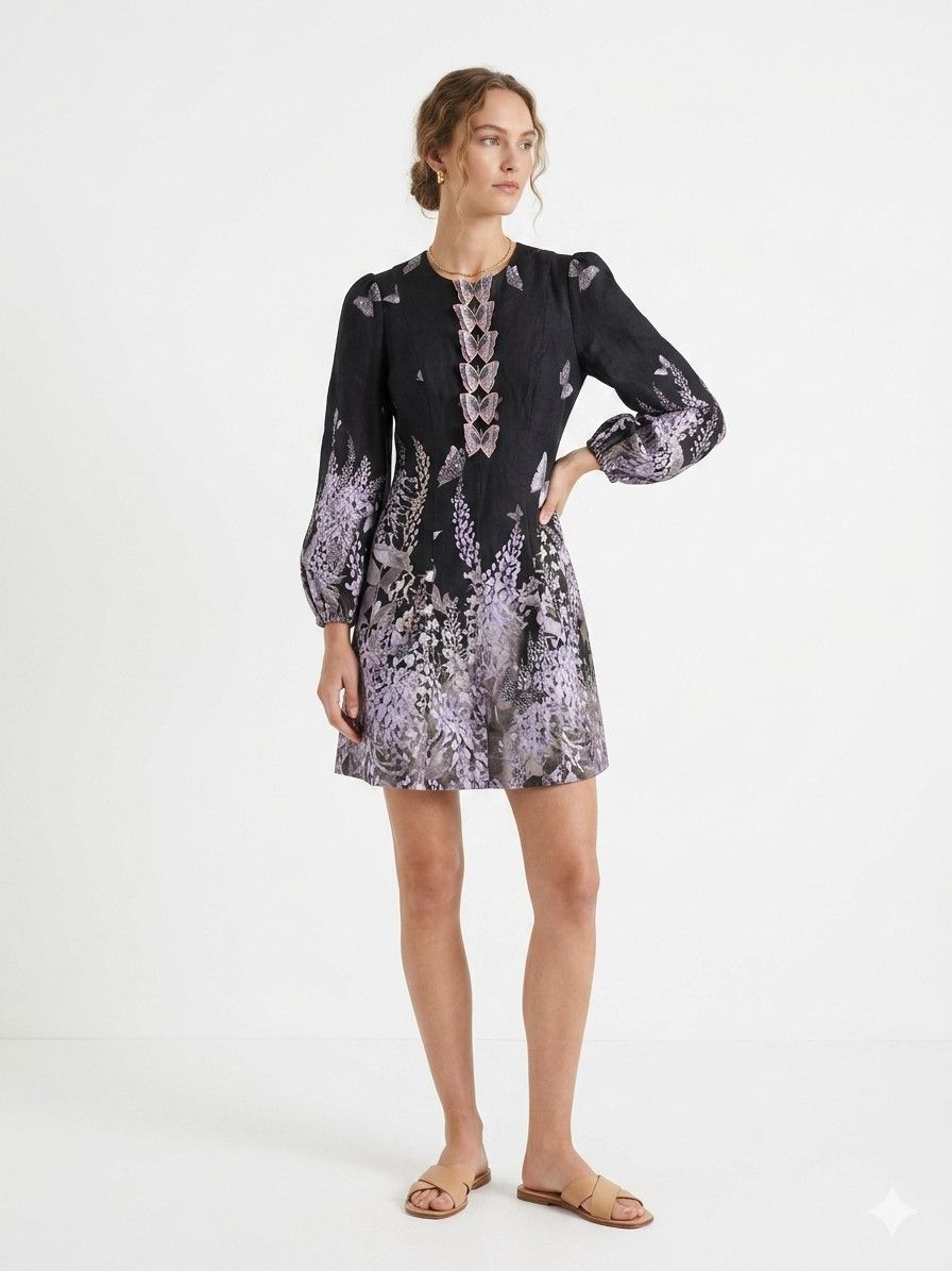Zimmermann Zimmermann Botanica Butterfly Mini Dress Black Linen Size M / US 6-8 / IT 42-44 - 1 Thumbnail