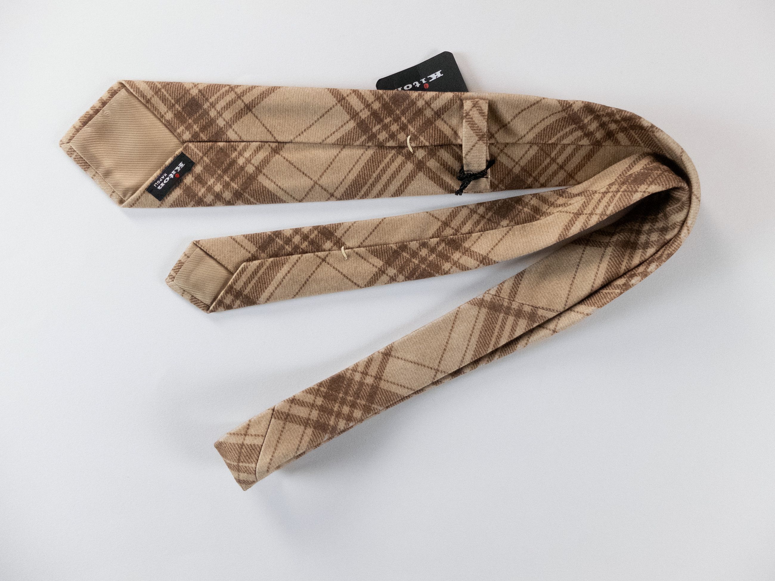 Kiton KITON Napoli hand made 7 fold beige brown check cashmere tie Size ONE SIZE - 3 Thumbnail