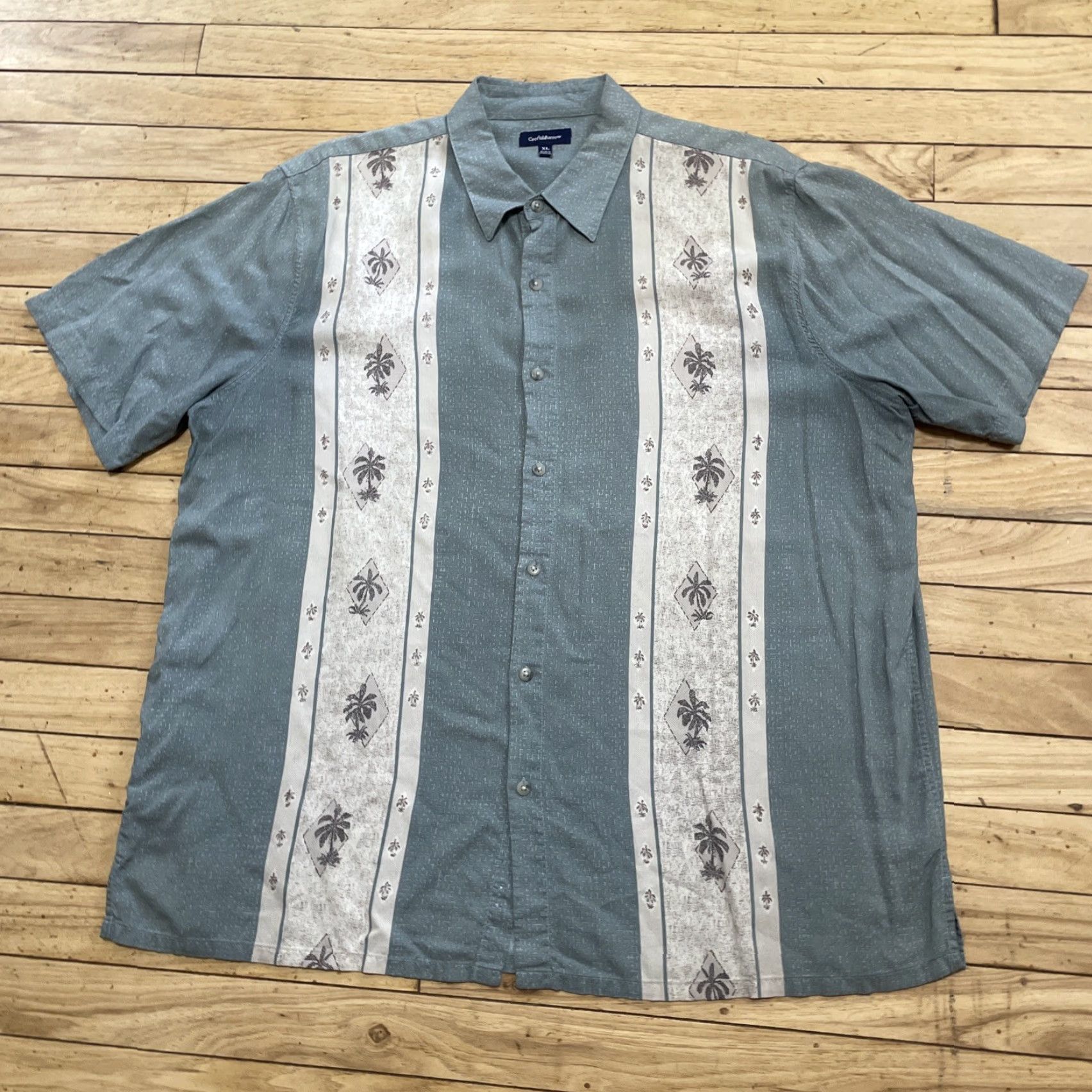 Croft & Barrow Croft & Barrow Guayabero Shirt Men XL Aztec Stripe Green Cream Retro Cuban Money Size US L / EU 52-54 / 3 - 2 Thumbnail
