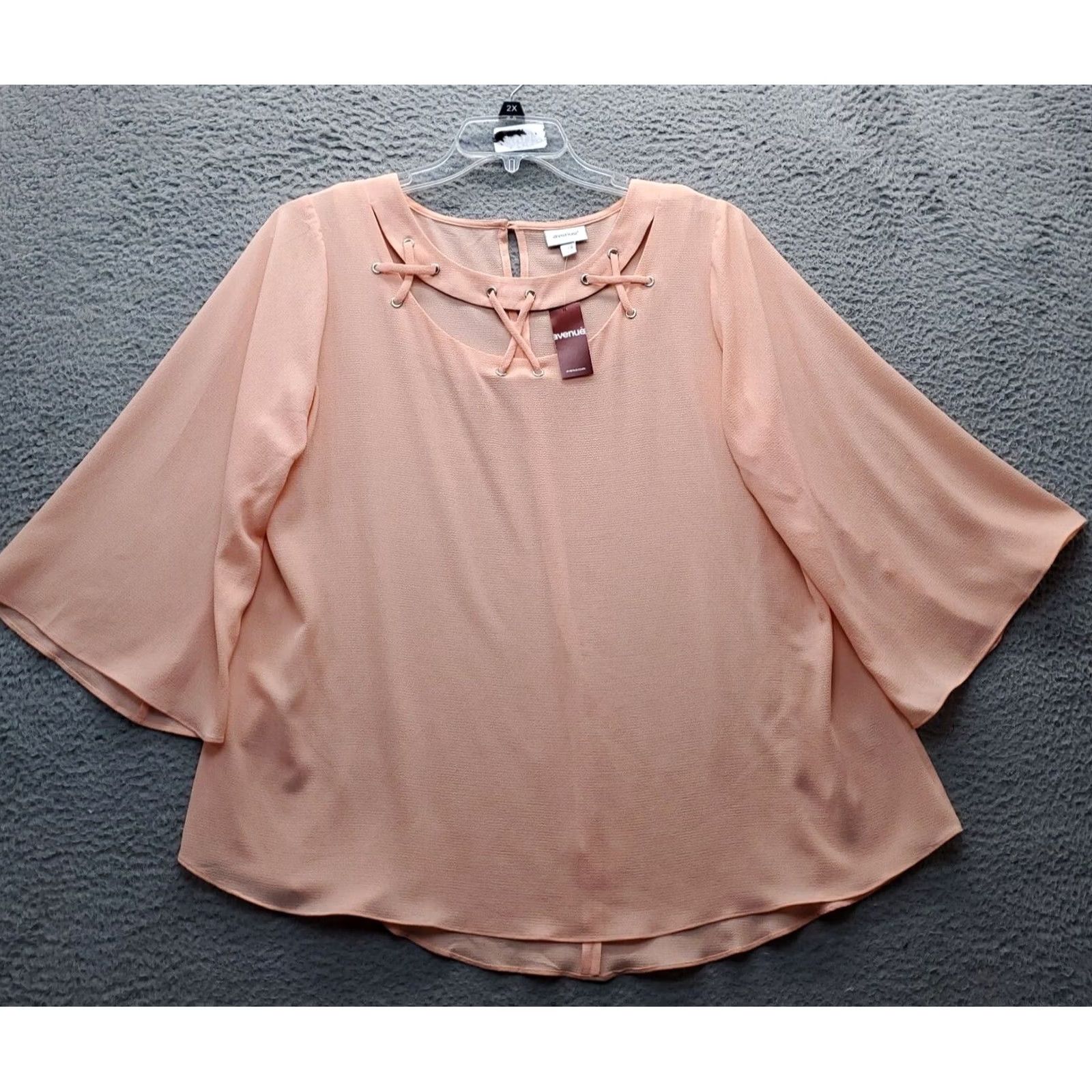 Avenue Avenue Blouse Womens 14/16 Orange Stretch Pullover Lace Up Cutout Round Neck 3/4 Sleeve Shirt Size XL / US 12-14 / IT 48-50 - 2 Thumbnail